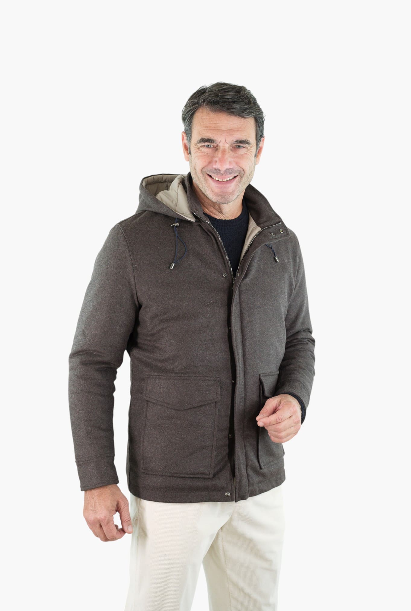 BARBA Giaccone Cashmere Cappuccio Testa Moro