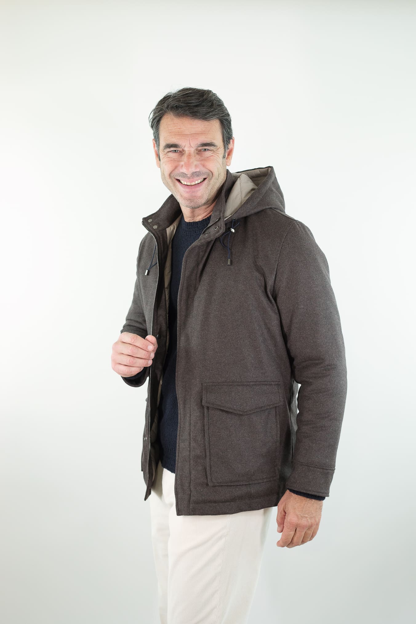 BARBA Giaccone Cashmere Cappuccio Testa Moro