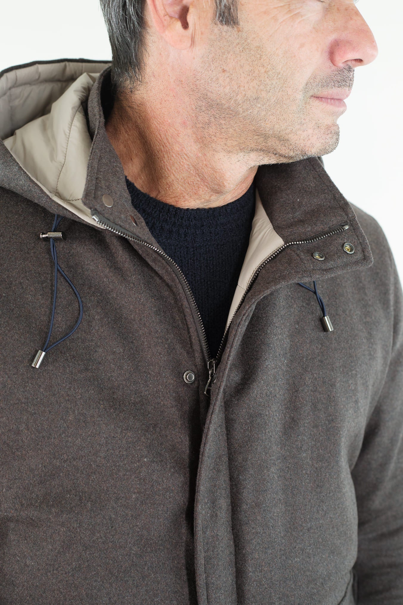 BARBA Giaccone Cashmere Cappuccio Testa Moro