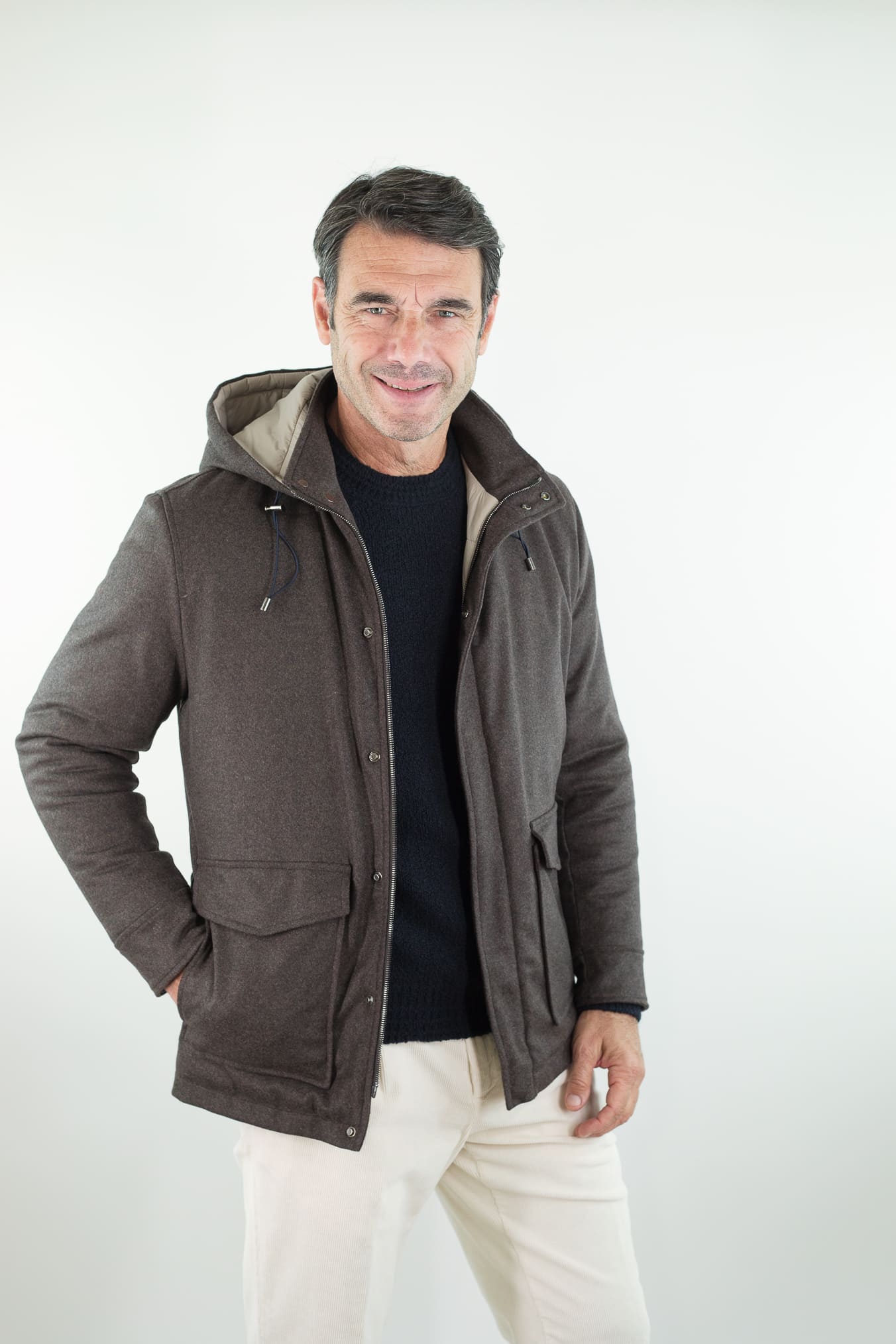 BARBA Giaccone Cashmere Cappuccio Testa Moro