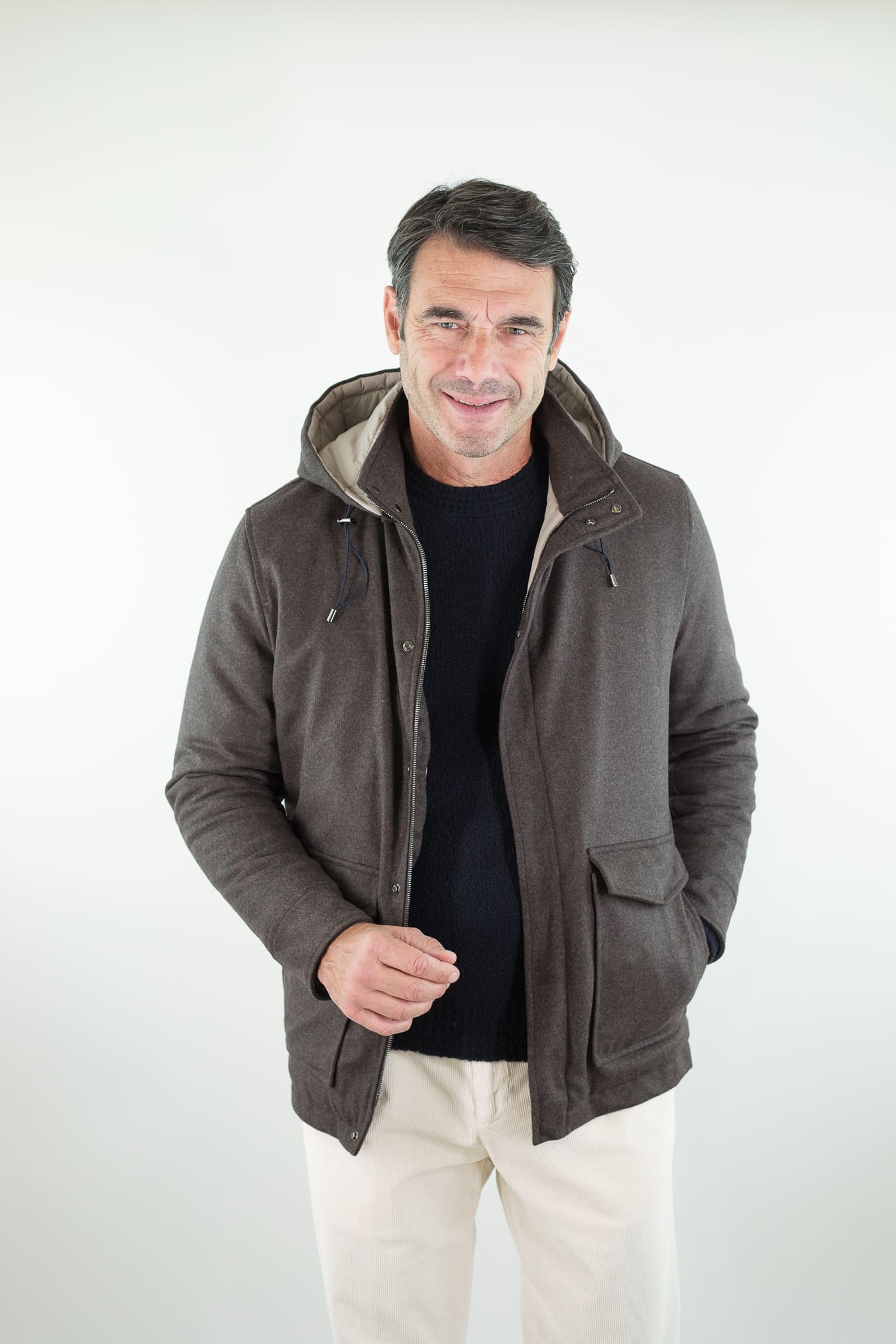 BARBA Giaccone Cashmere Cappuccio Testa Moro