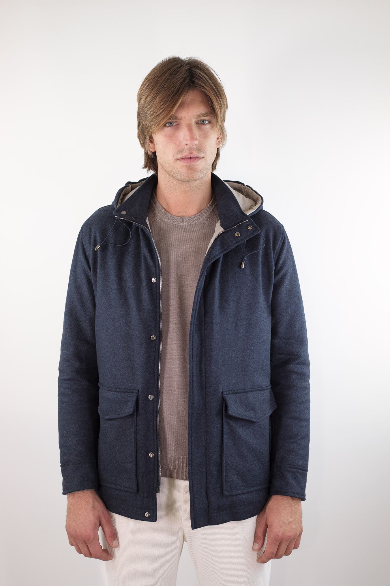 BARBA Giaccone Cashmere Cappuccio Blu