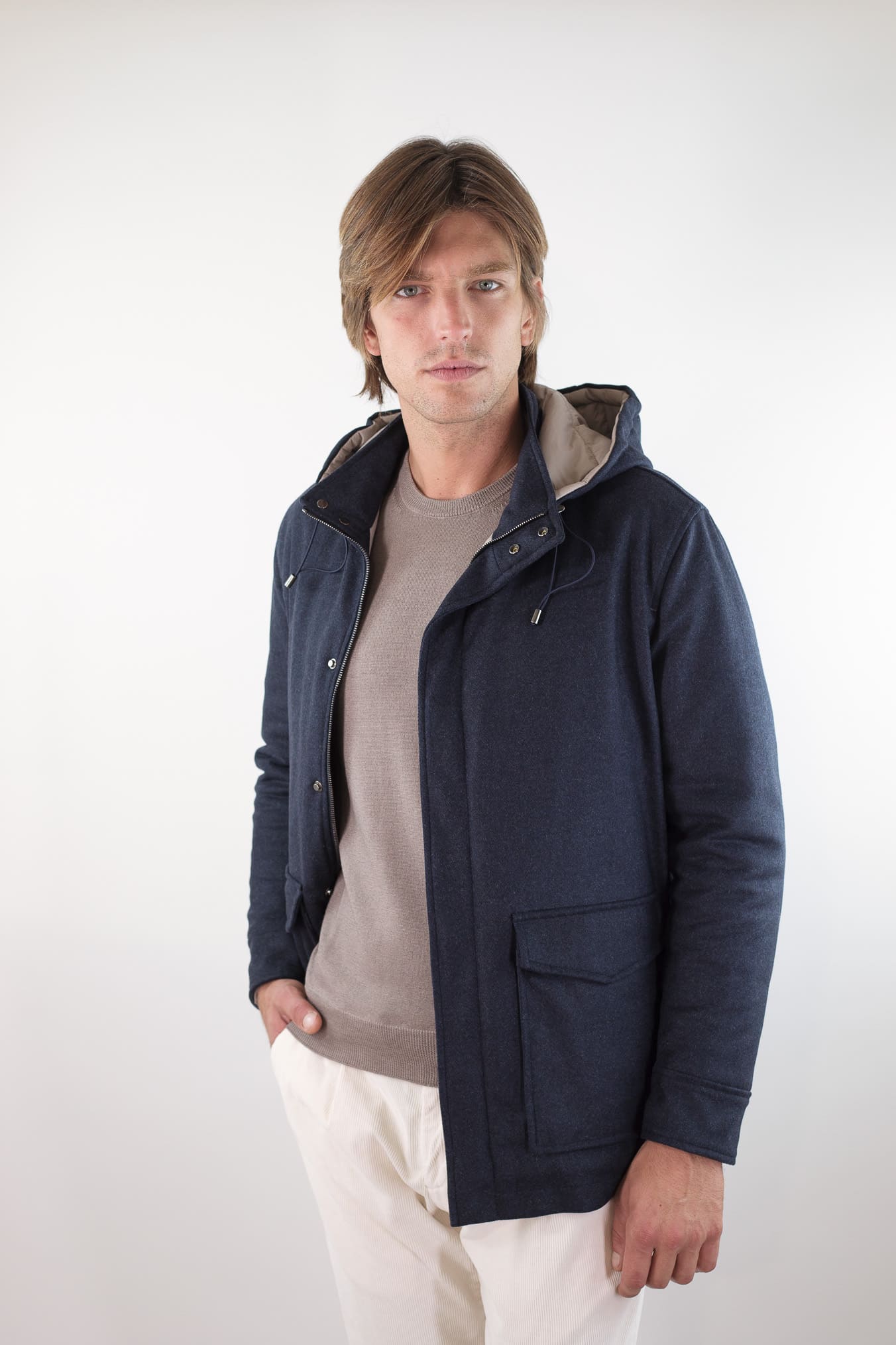 BARBA Giaccone Cashmere Cappuccio Blu