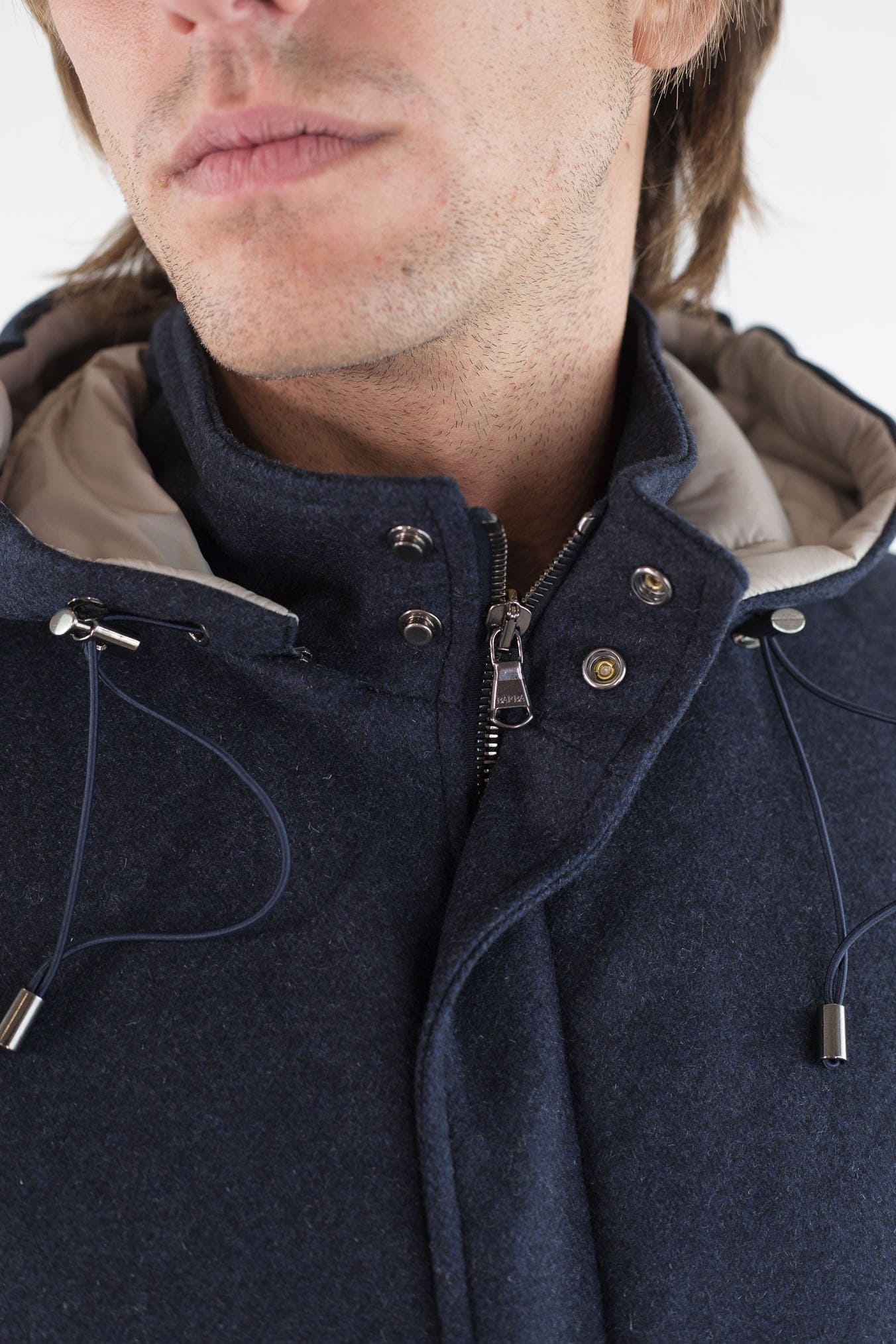 BARBA Giaccone Cashmere Cappuccio Blu