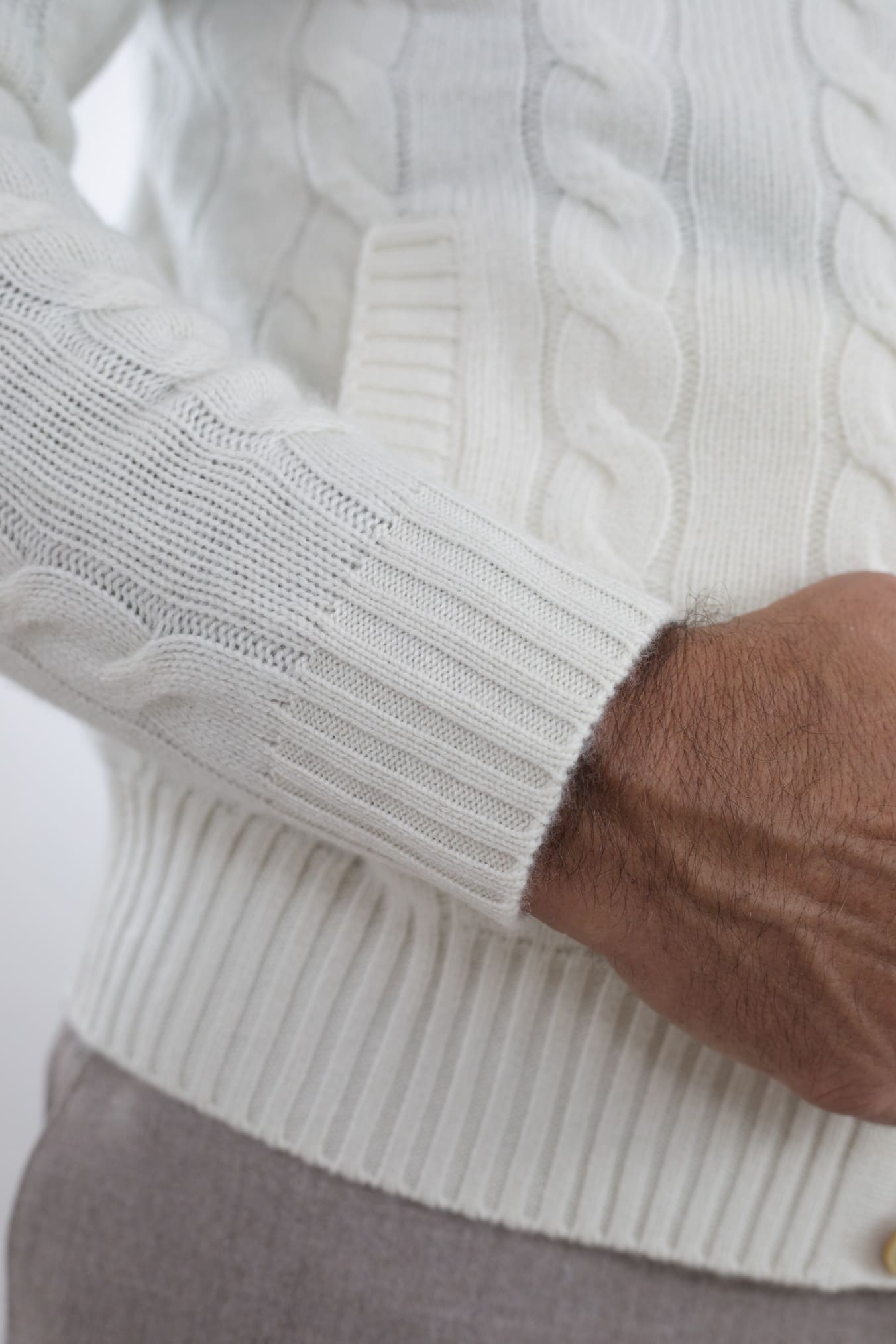 BRAMANI Cardigan a Trecce Cashmere Bianco