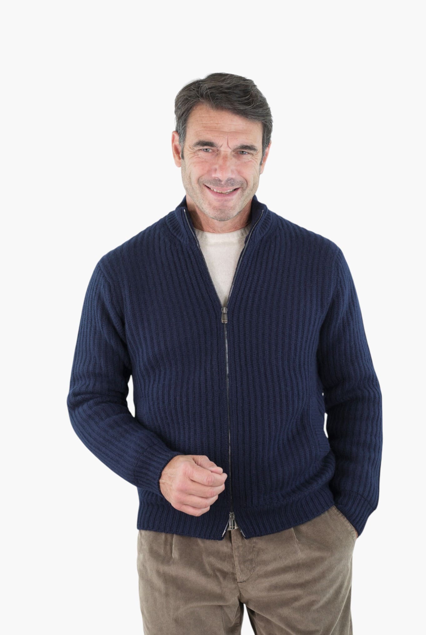 BRAMANI Cardigan Full Zip Cashmere Windstopper Blu Navy