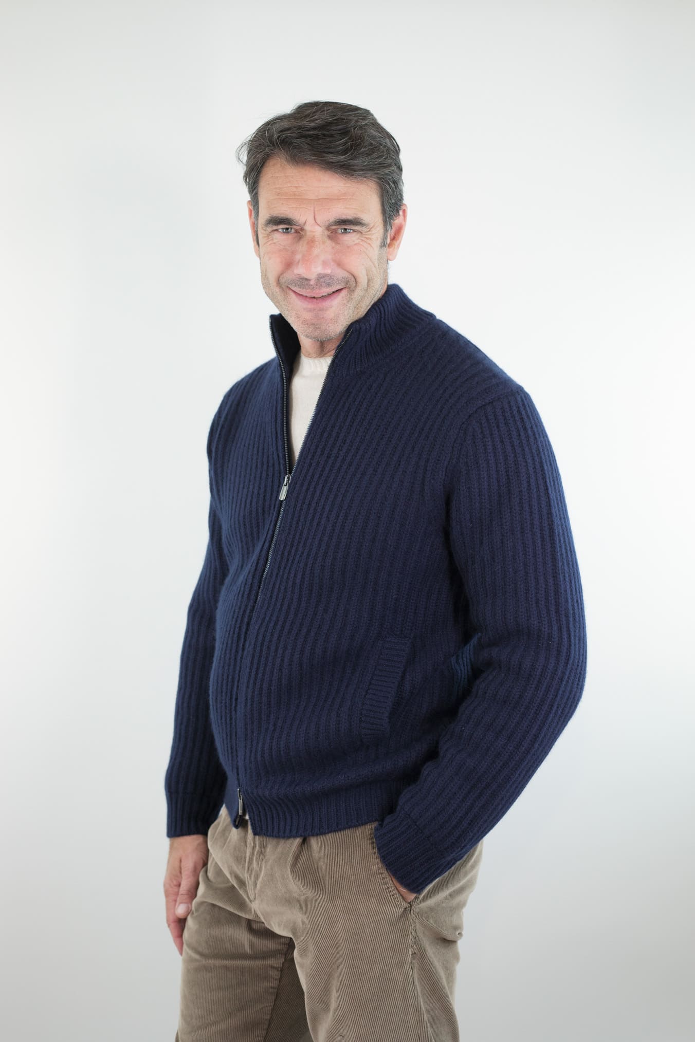 BRAMANI Cardigan Full Zip Cashmere Windstopper Blu Navy
