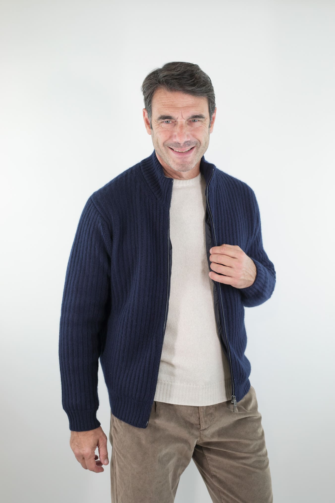 BRAMANI Cardigan Full Zip Cashmere Windstopper Blu Navy