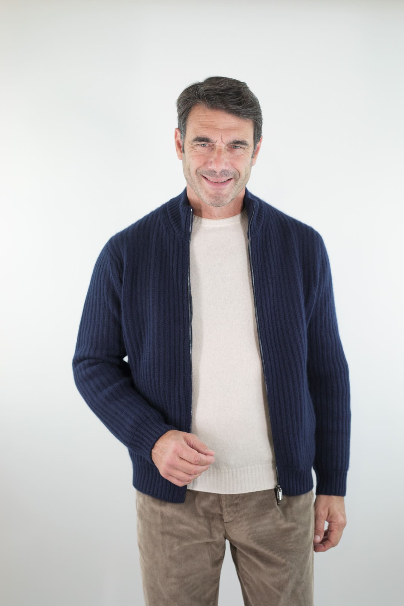 BRAMANI Cardigan Full Zip Cashmere Windstopper Blu Navy