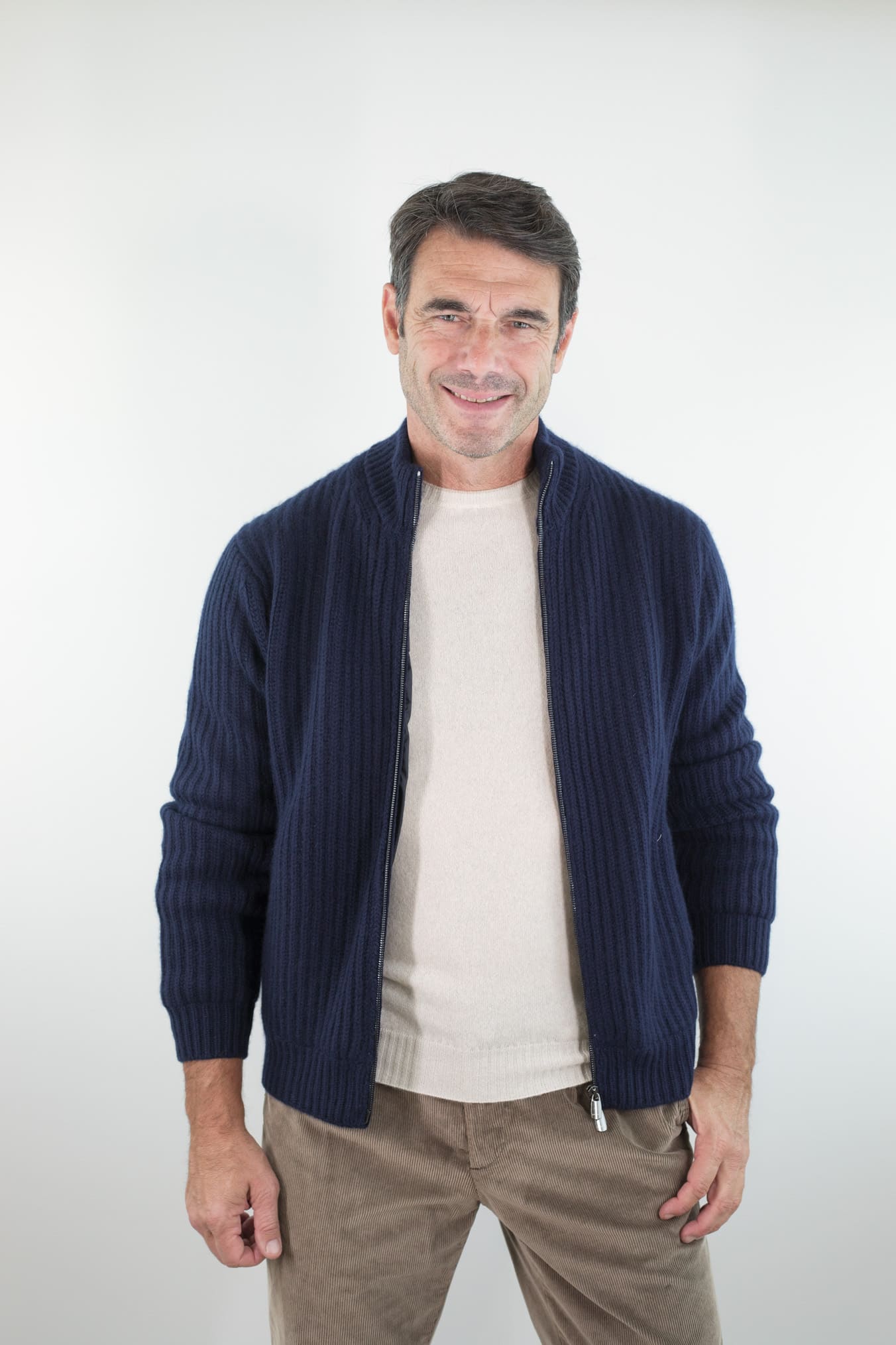 BRAMANI Cardigan Full Zip Cashmere Windstopper Blu Navy