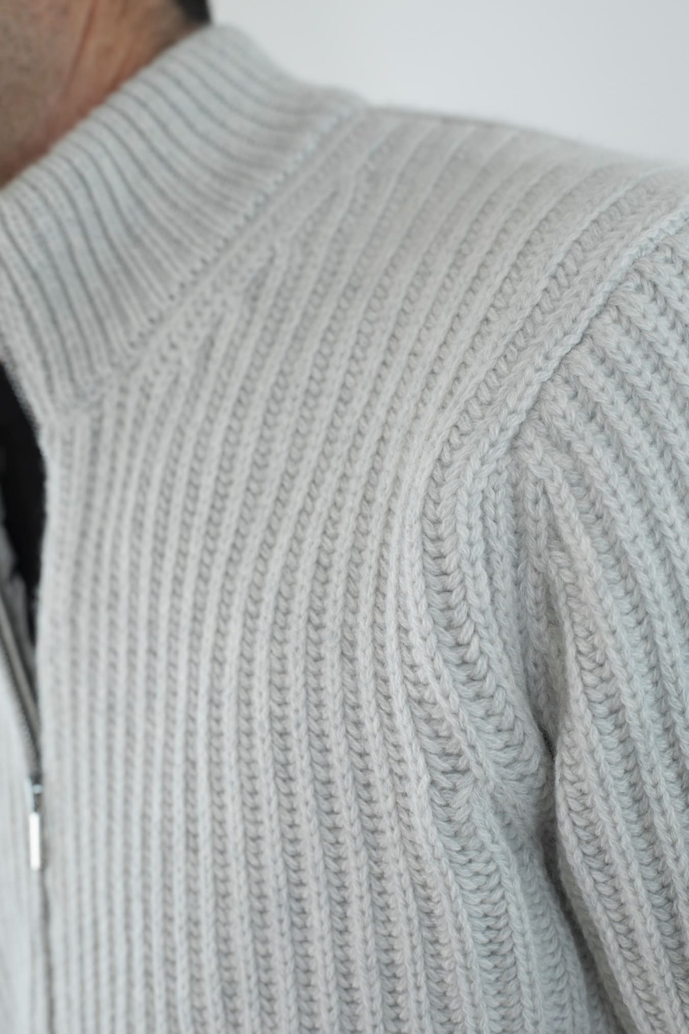 BRAMANI Cardigan Full Zip Cashmere Windstopper Grigio Perla