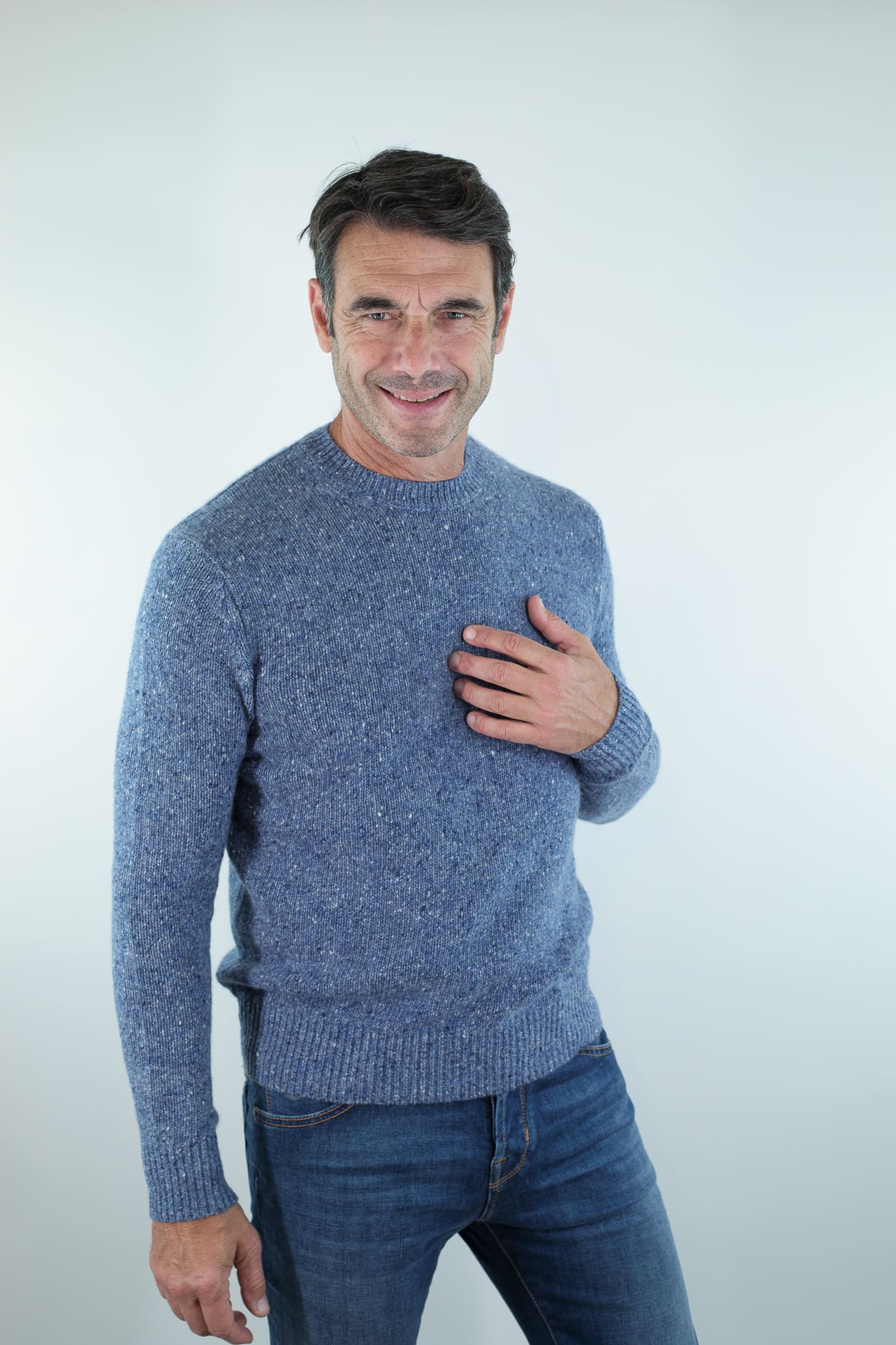 BRAMANI Maglia Girocollo Cashmere Mélange Azzurro Onda