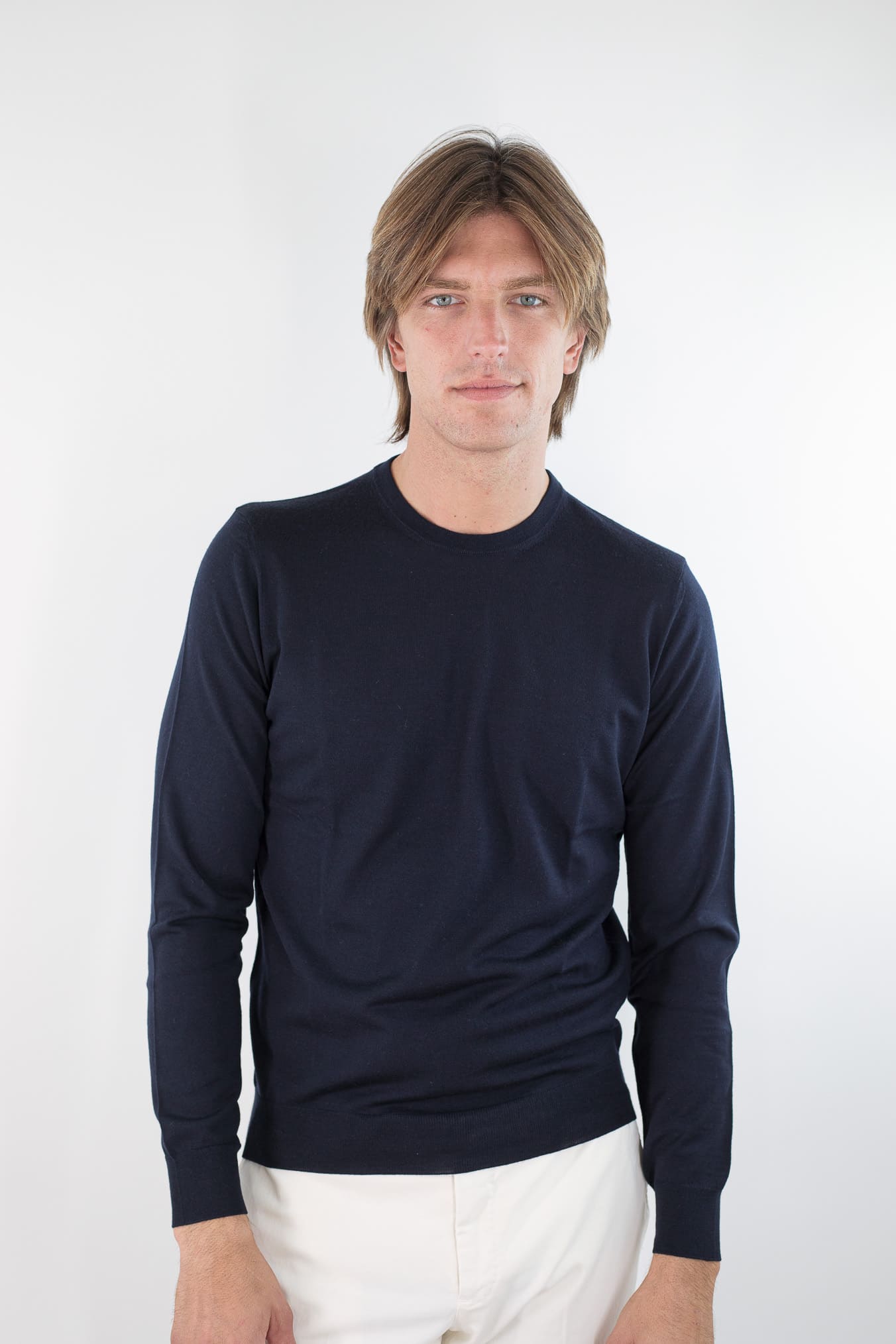 DRUMOHR Girocollo Merinos 140's Extrafine Blu Navy