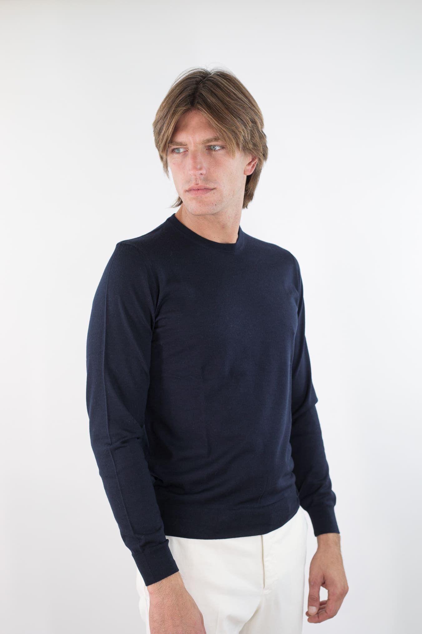 DRUMOHR Girocollo Merinos 140's Extrafine Blu Navy