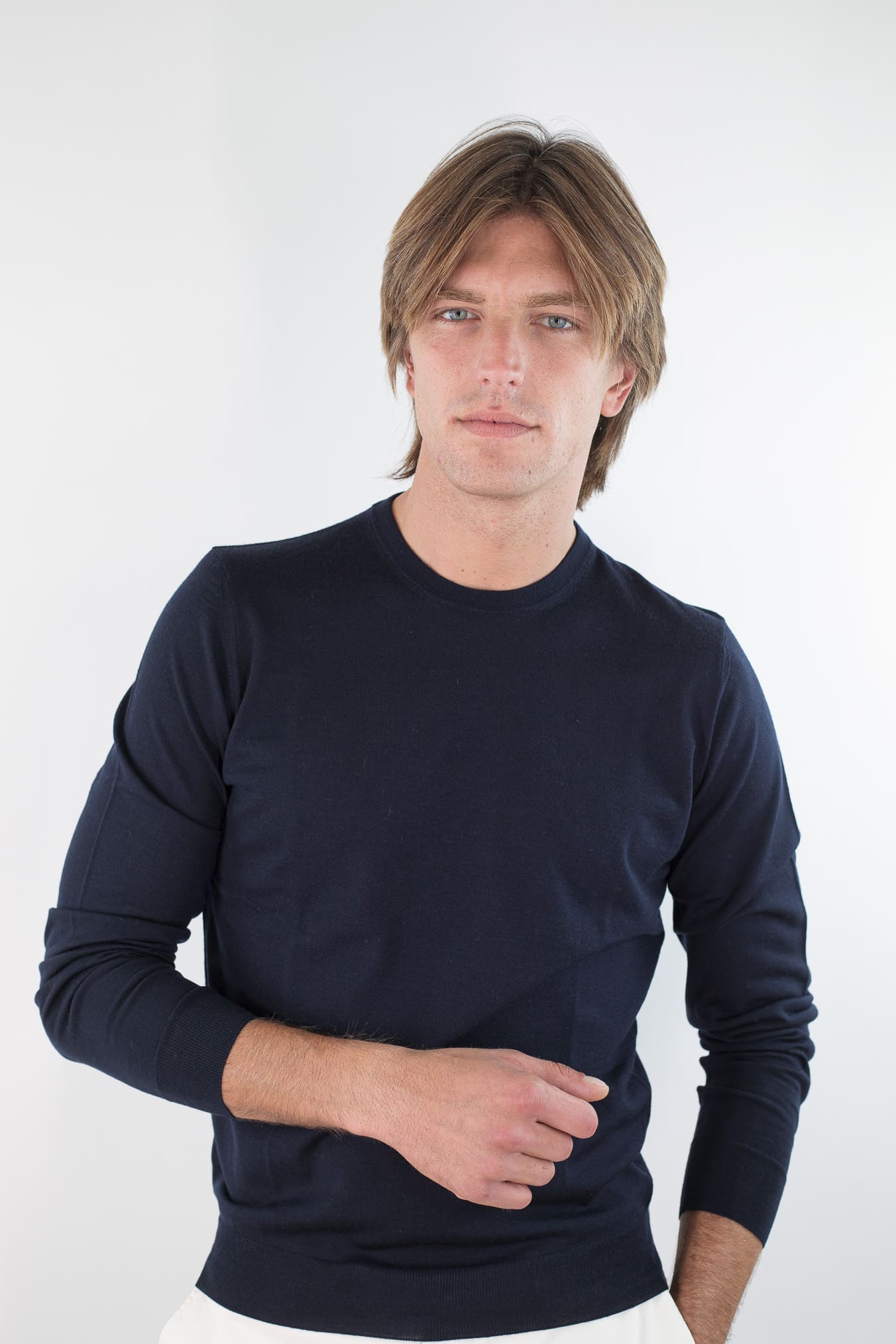 DRUMOHR Girocollo Merinos 140's Extrafine Blu Navy