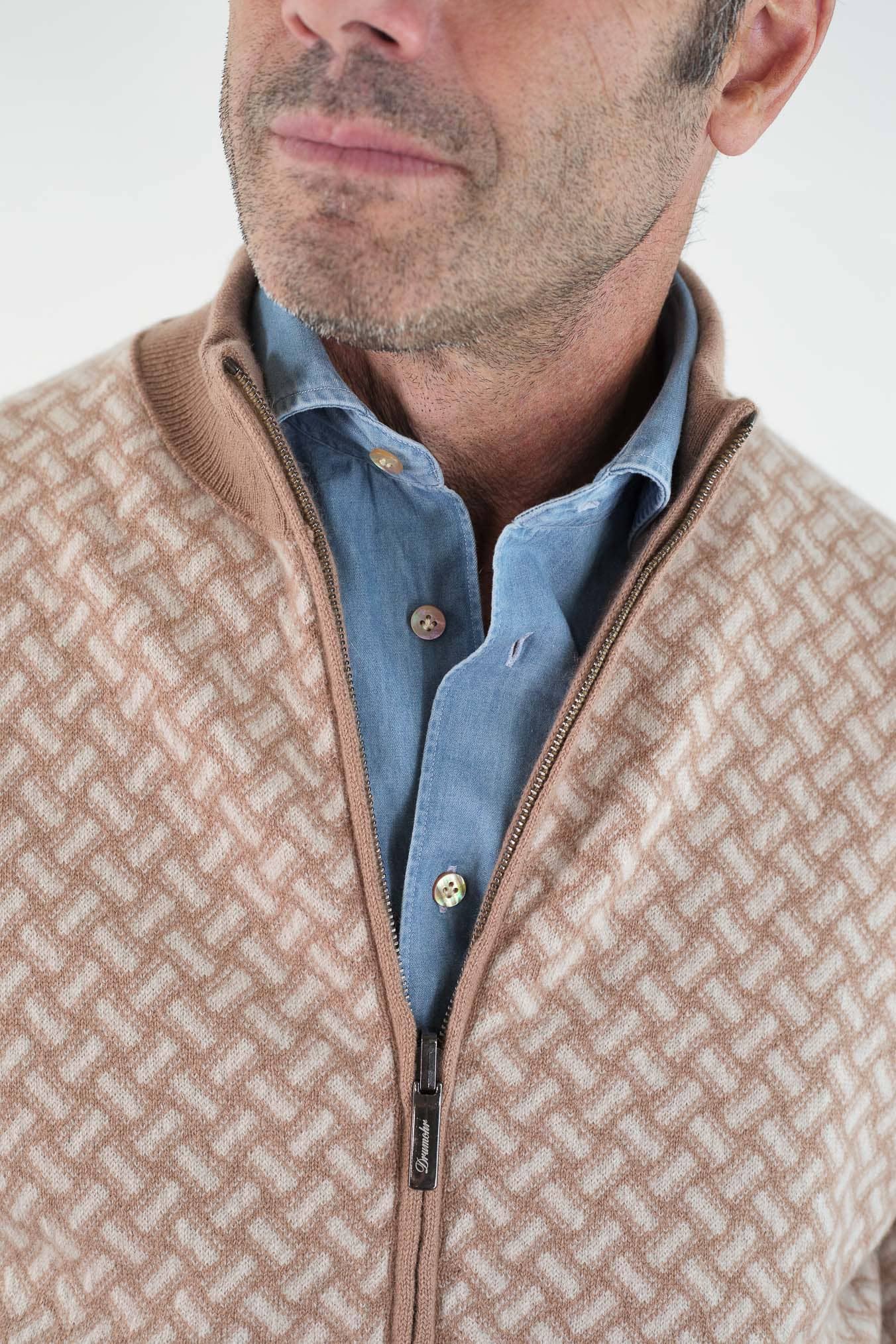 DRUMOHR Maglia Reversibile Cashmere "Biscottino" Cammello