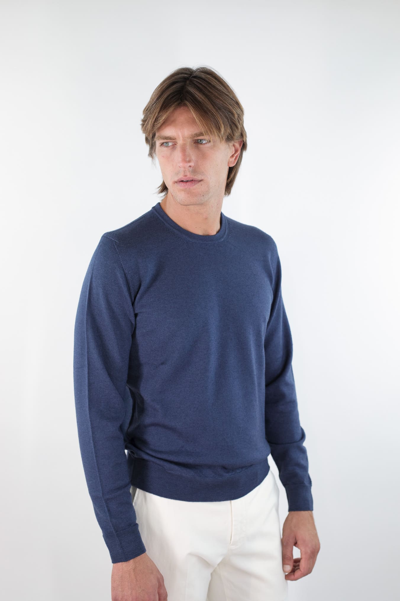 DRUMOHR Maglia Girocollo Lana Merinos Extrafine Blu Ocean