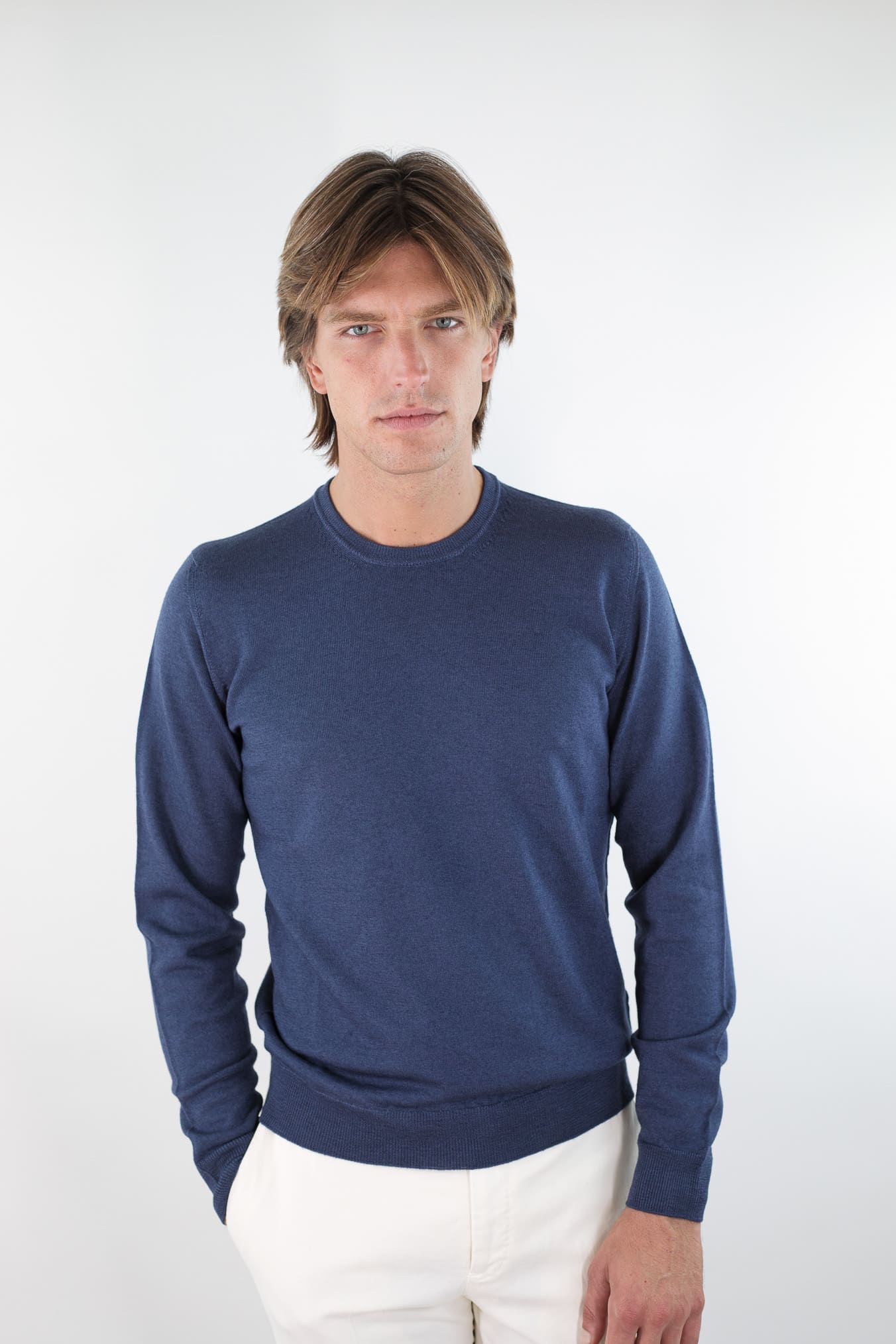 DRUMOHR Maglia Girocollo Lana Merinos Extrafine Blu Ocean