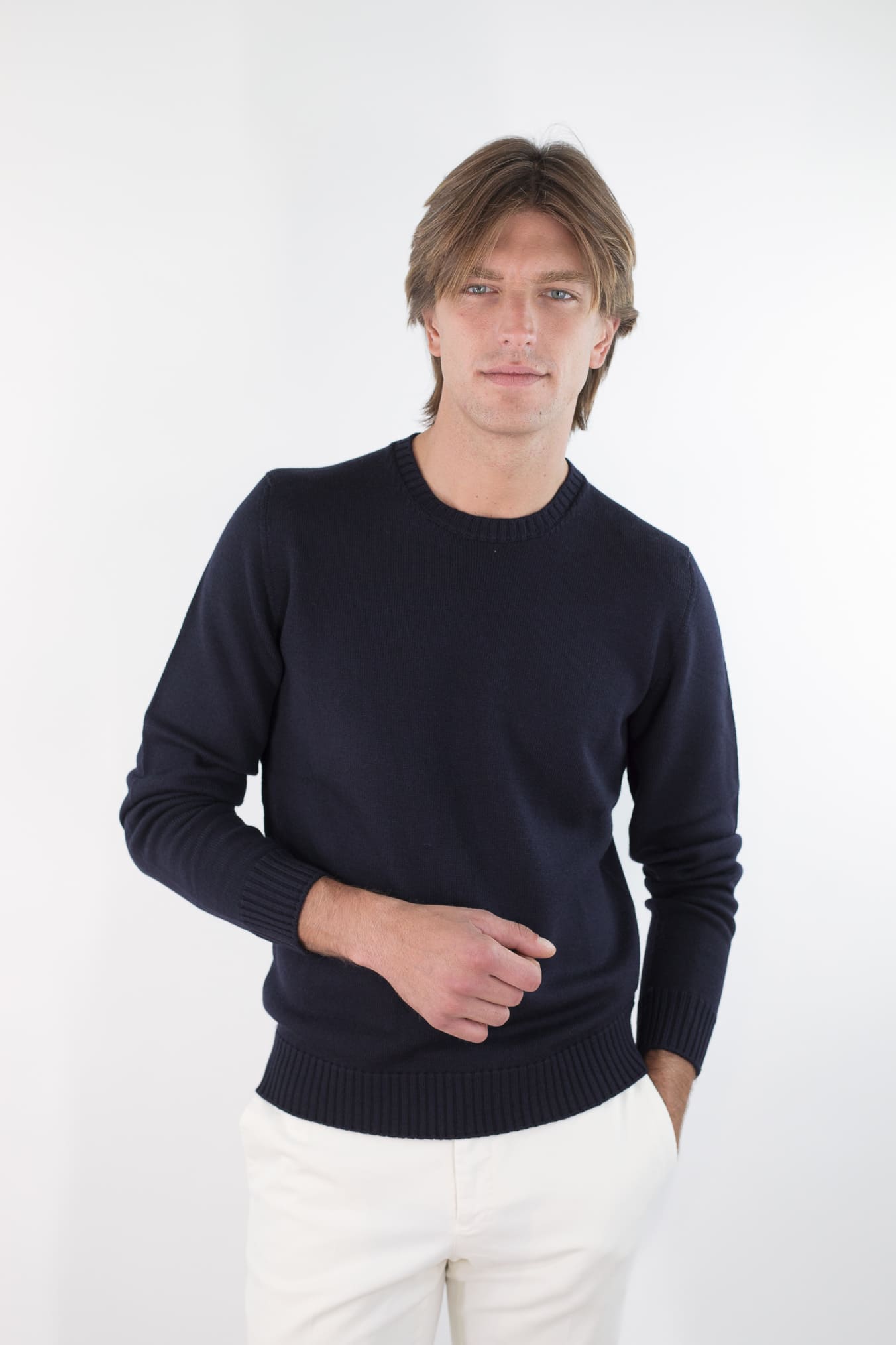 DRUMOHR Girocollo Lana Merinos Blu Navy