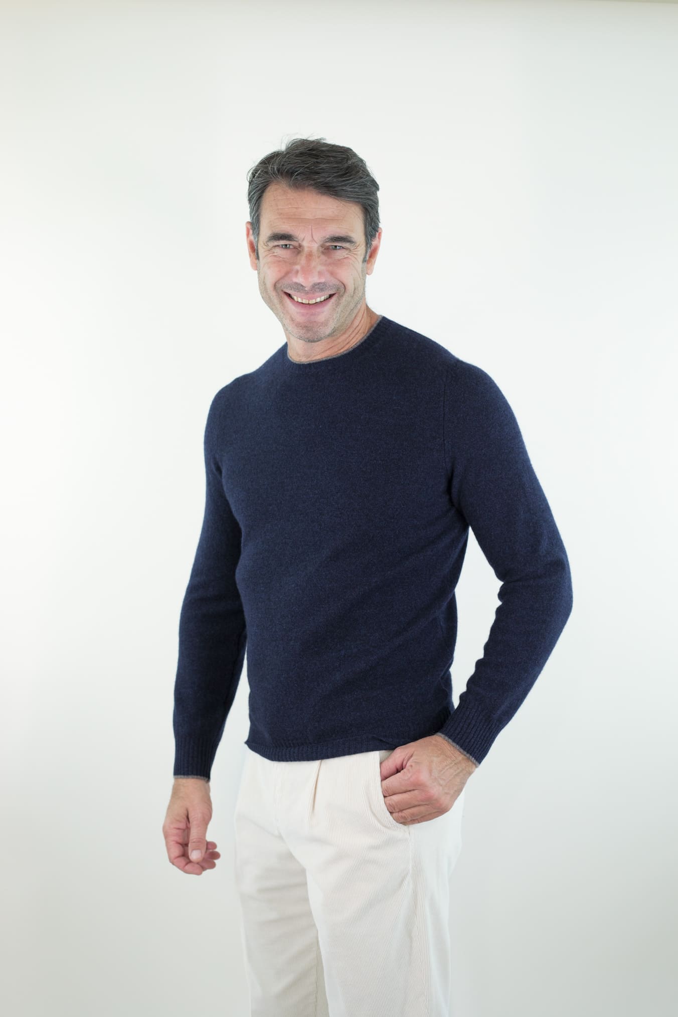 FEDELI Maglia Girocollo Cashmere Persia "Argentina" Blu