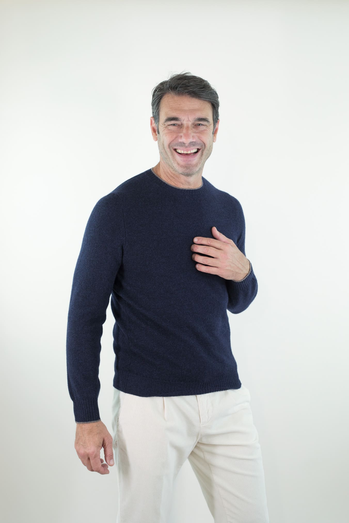 FEDELI Maglia Girocollo Cashmere Persia "Argentina" Blu