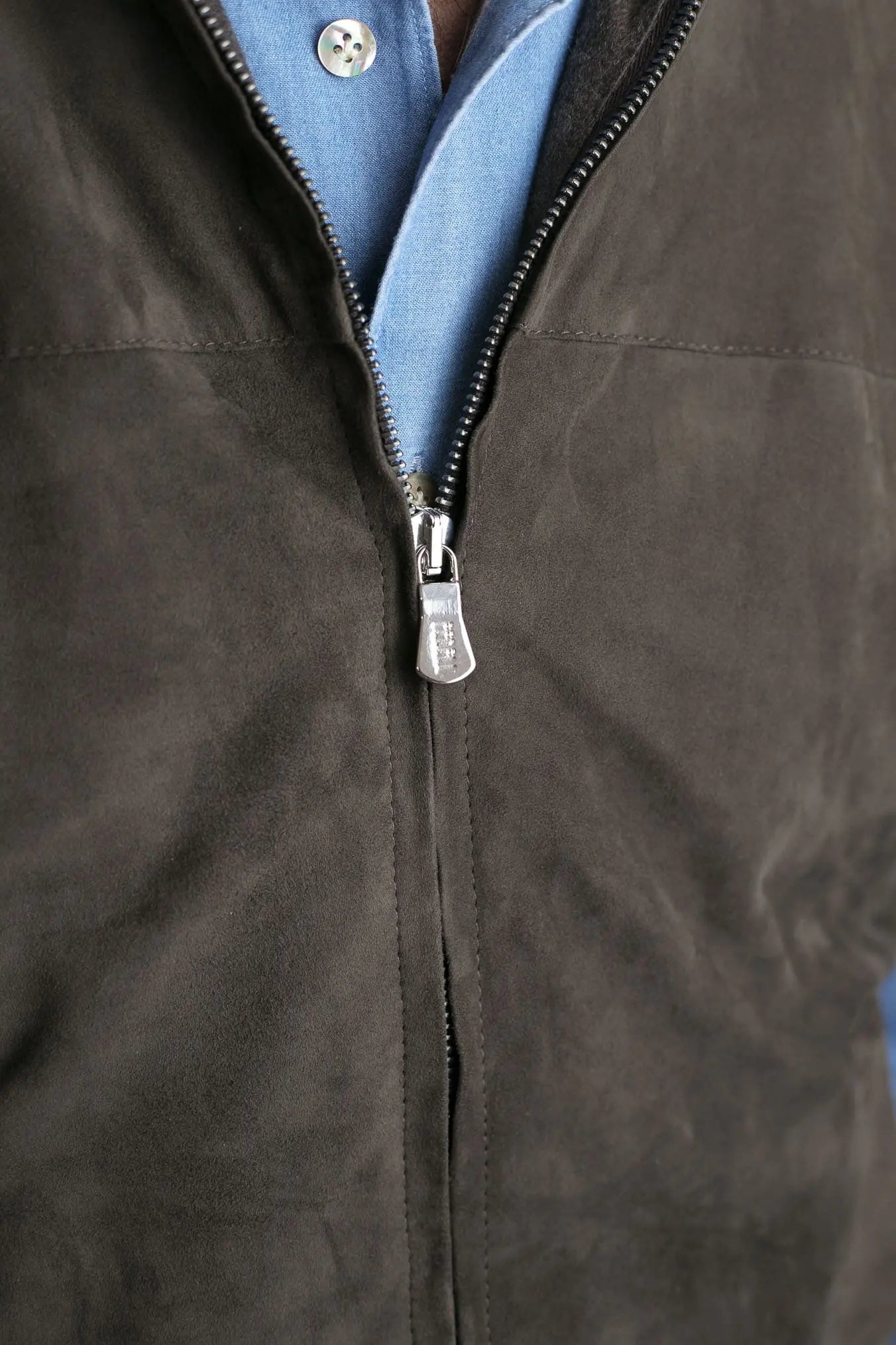 FEDELI Gilet Cashmere e Suede Testa di Moro/Blu