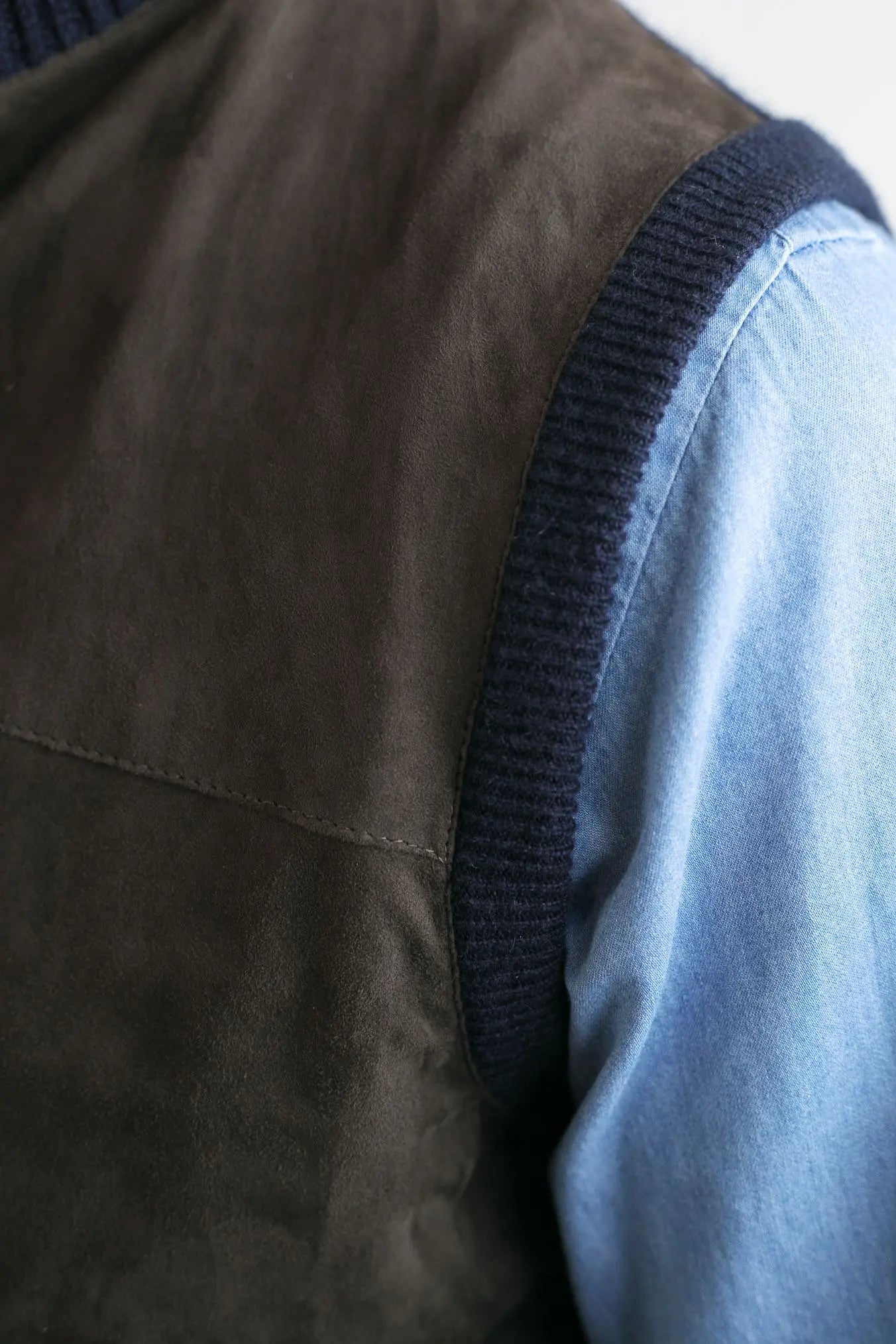 FEDELI Gilet Cashmere e Suede Testa di Moro/Blu