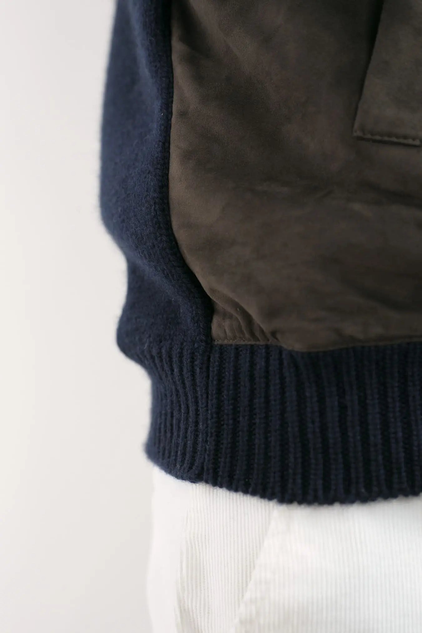 FEDELI Gilet Cashmere e Suede Testa di Moro/Blu