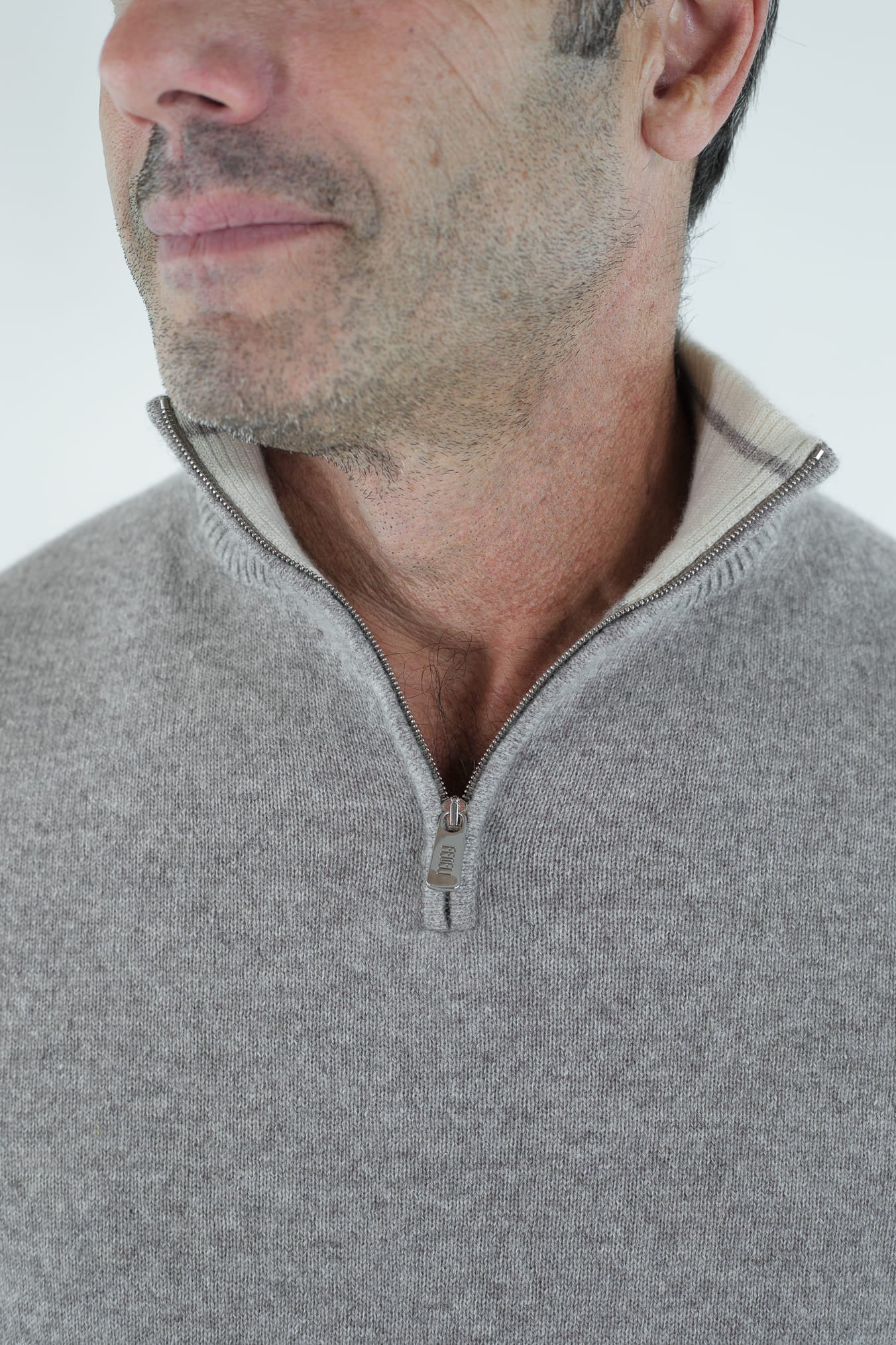 FEDELI Maglia Mezza Zip Cashmere "Favonio" Tortora