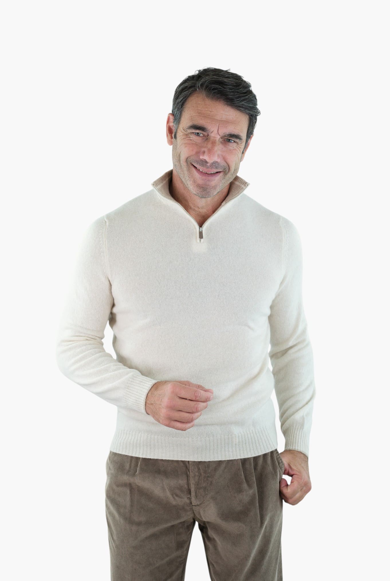 FEDELI Maglia Mezza Zip Cashmere "Favonio" Bianco