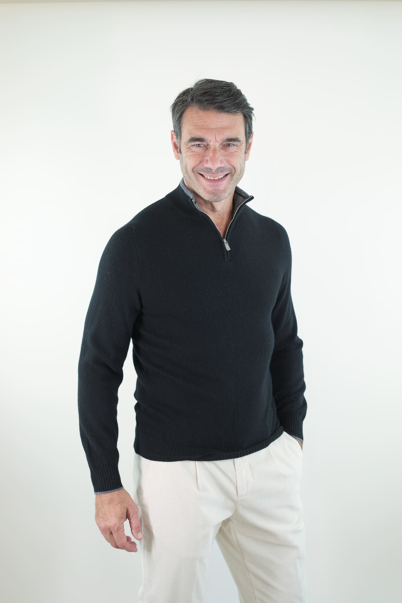 FEDELI Maglia Mezza Zip Cashmere "Favonio" Nero