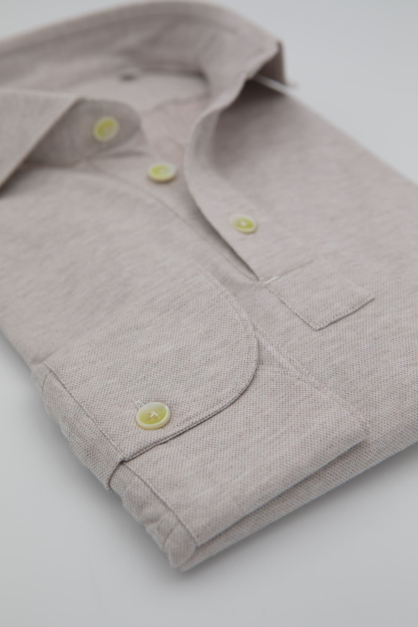 FINAMORE Polo Jersey Cotone Cashmere Maniche Lunghe Sabbia