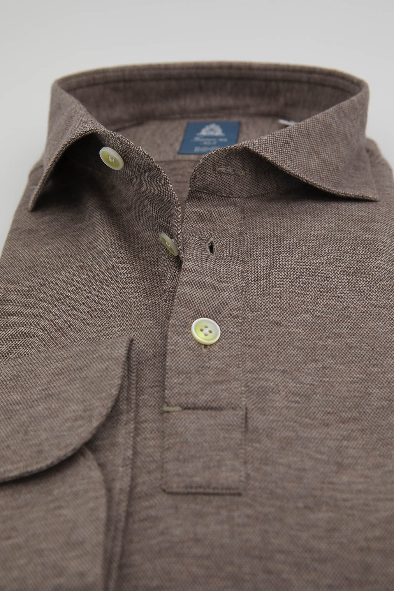 FINAMORE Polo Jersey Cotone Cashmere Maniche Lunghe Tortora