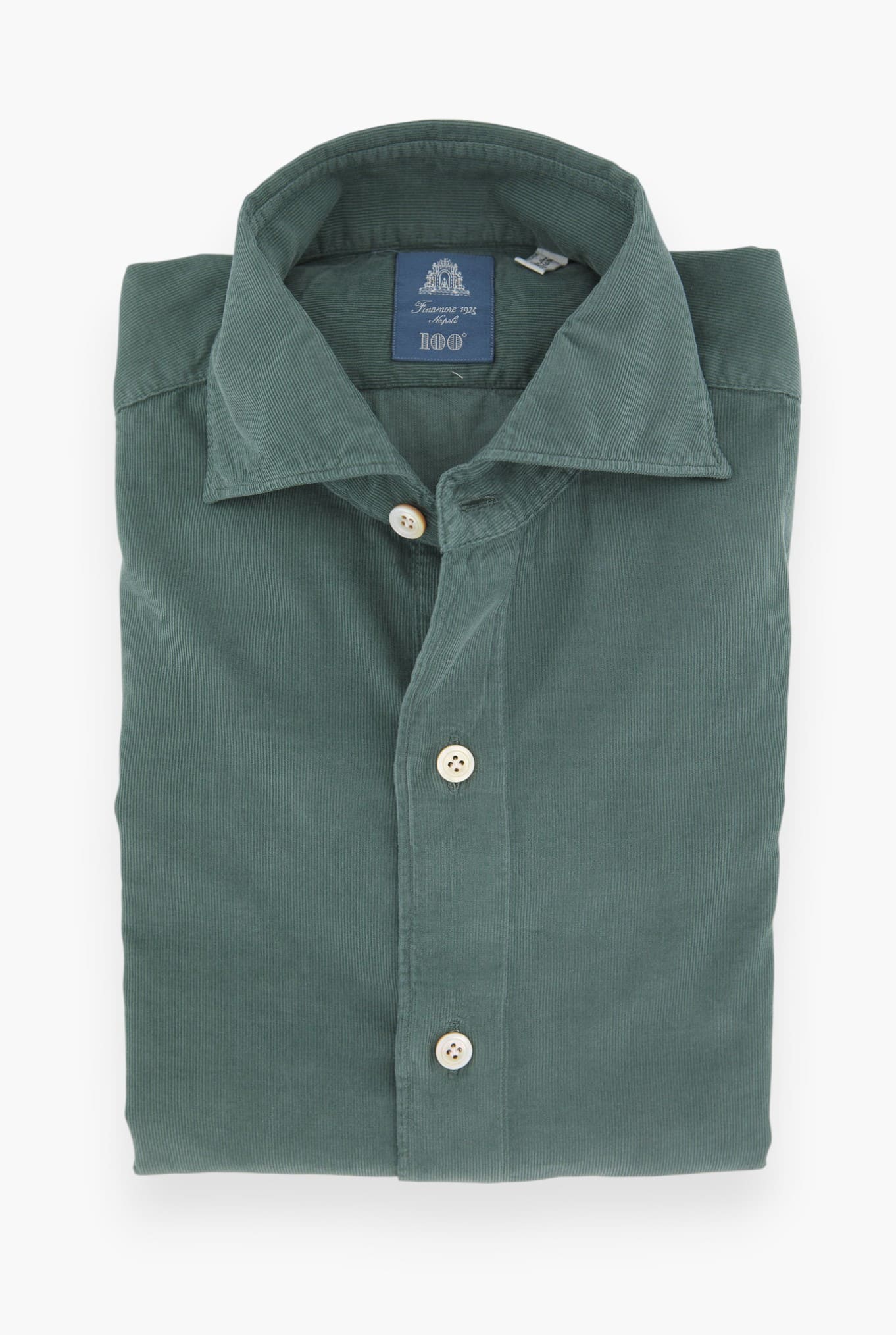 FINAMORE Camicia Velluto Superlight Millerighe Verde