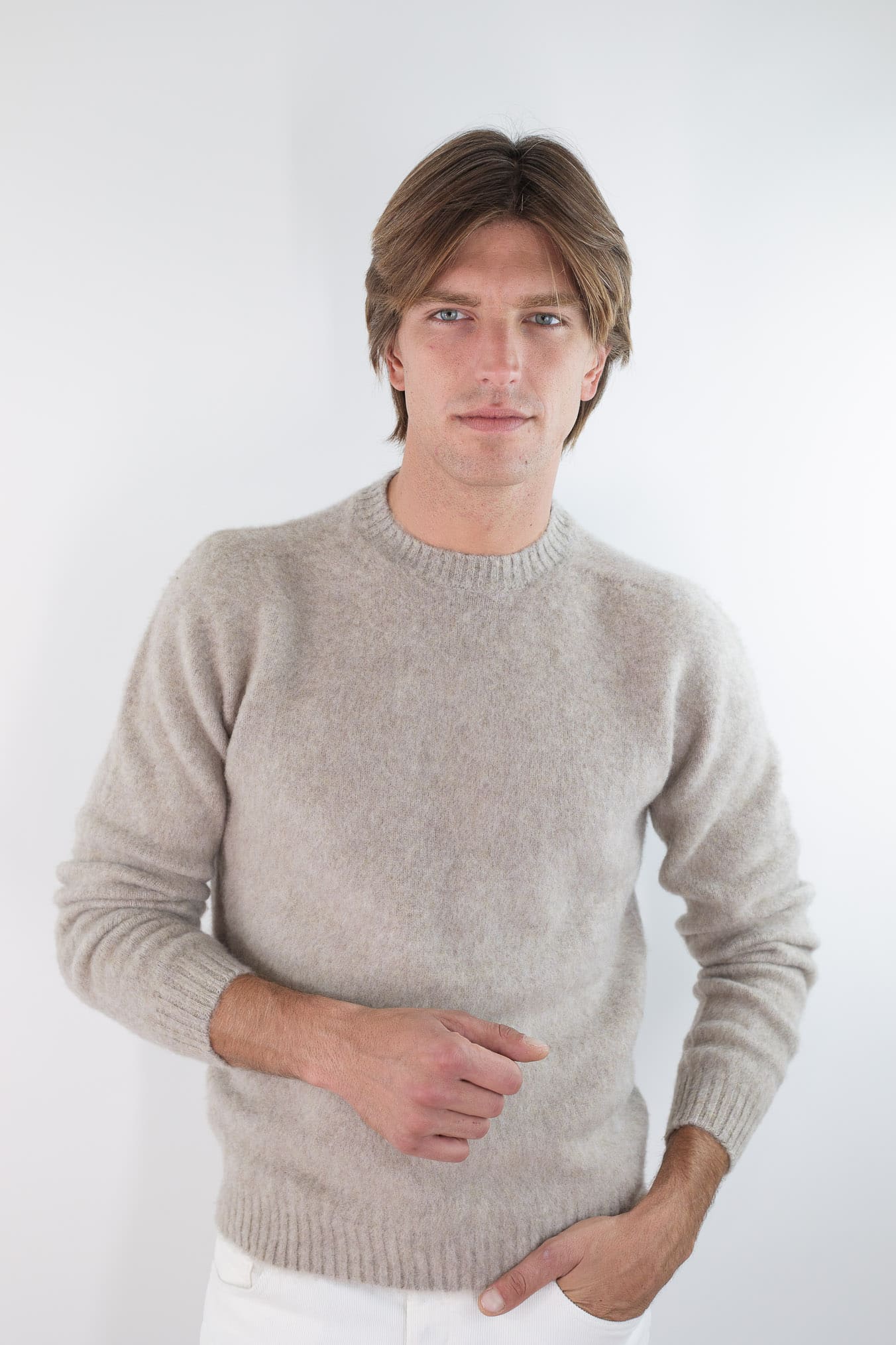 FINAMORE Girocollo "Jesolo" Cashmere Corsehair Loro Piana Beige