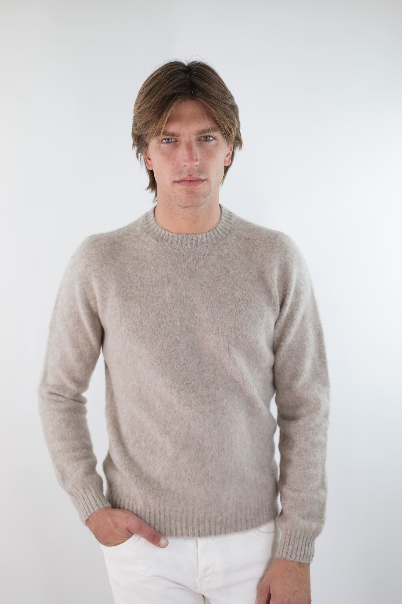 FINAMORE Girocollo "Jesolo" Cashmere Corsehair Loro Piana Beige