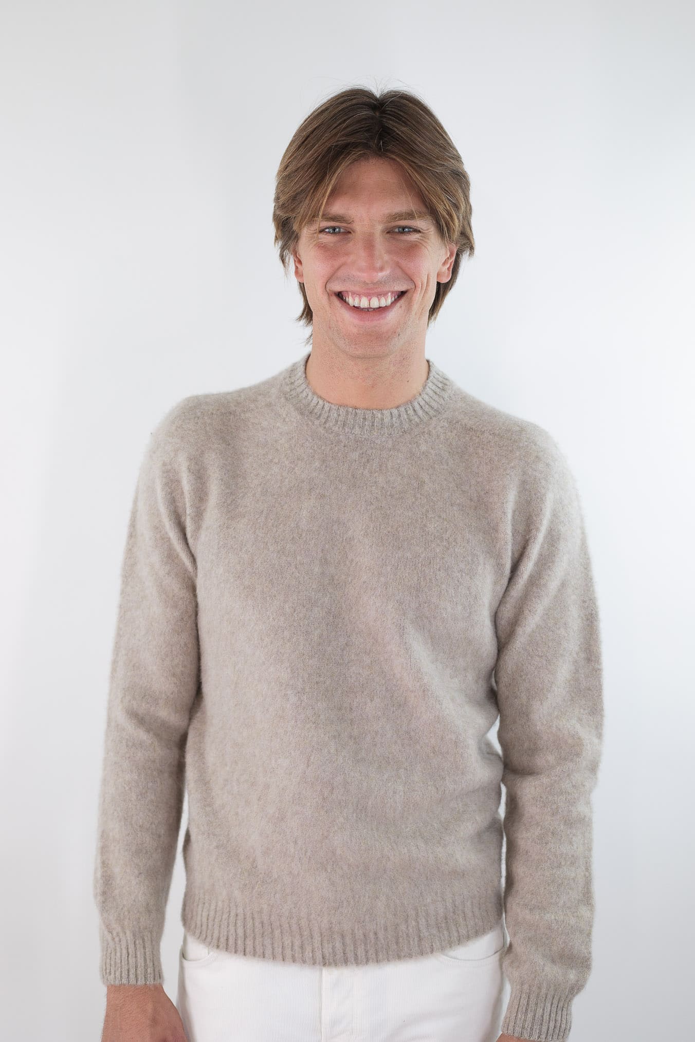 FINAMORE Girocollo "Jesolo" Cashmere Corsehair Loro Piana Beige