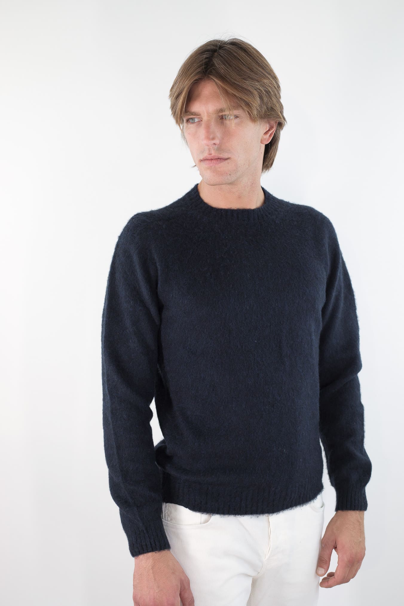 FINAMORE Girocollo "Jesolo" Cashmere Corsehair Loro Piana Blu