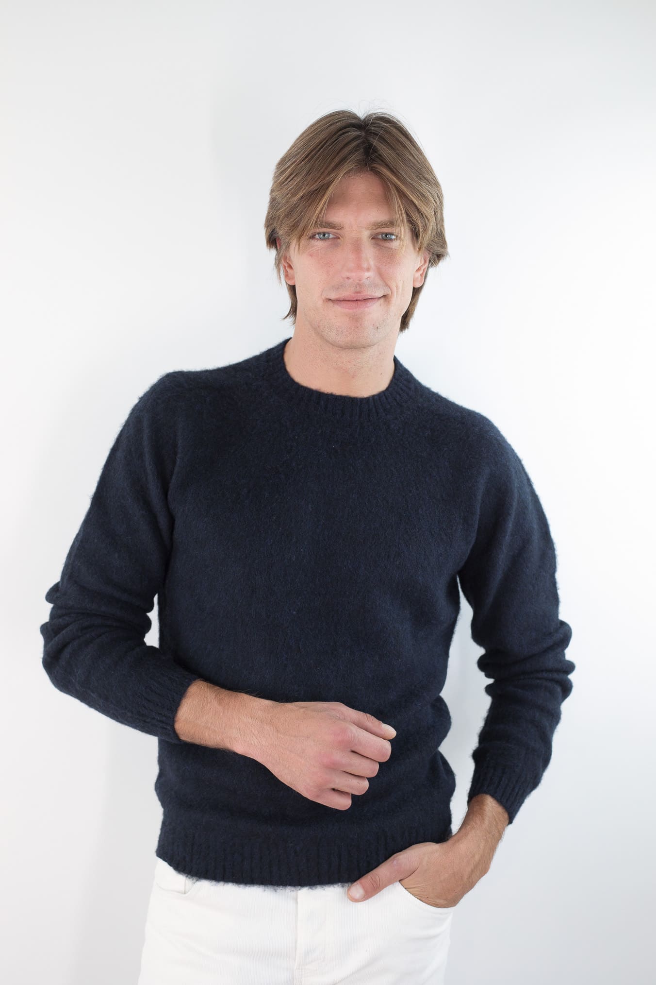 FINAMORE Girocollo "Jesolo" Cashmere Corsehair Loro Piana Blu