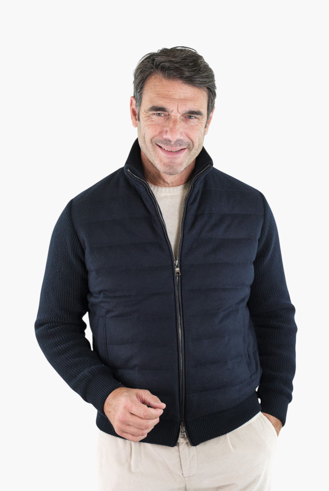 FIORONI Bomber Piumino Lana Cashmere Blu Navy