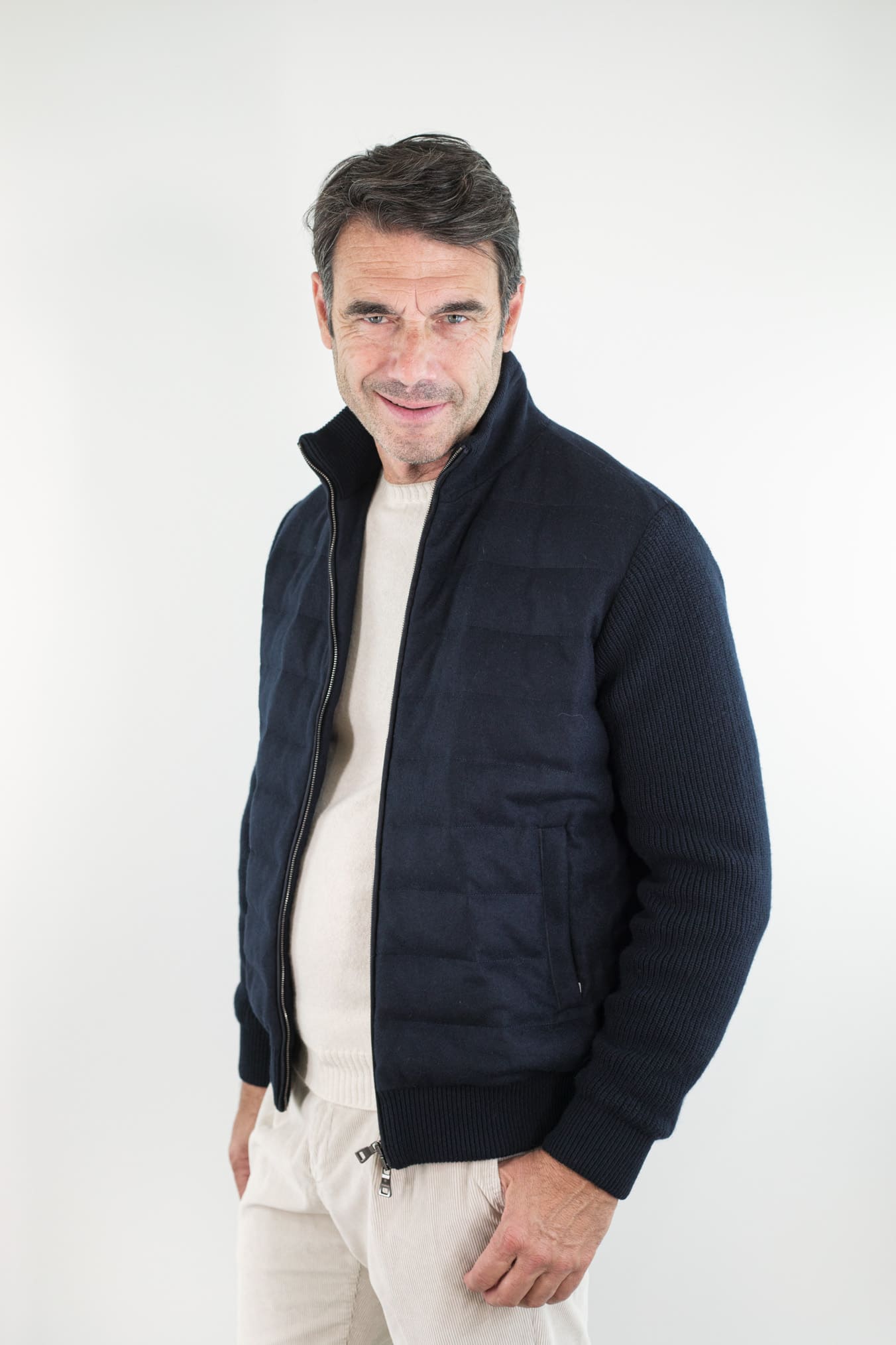 FIORONI Bomber Piumino Lana Cashmere Blu Navy