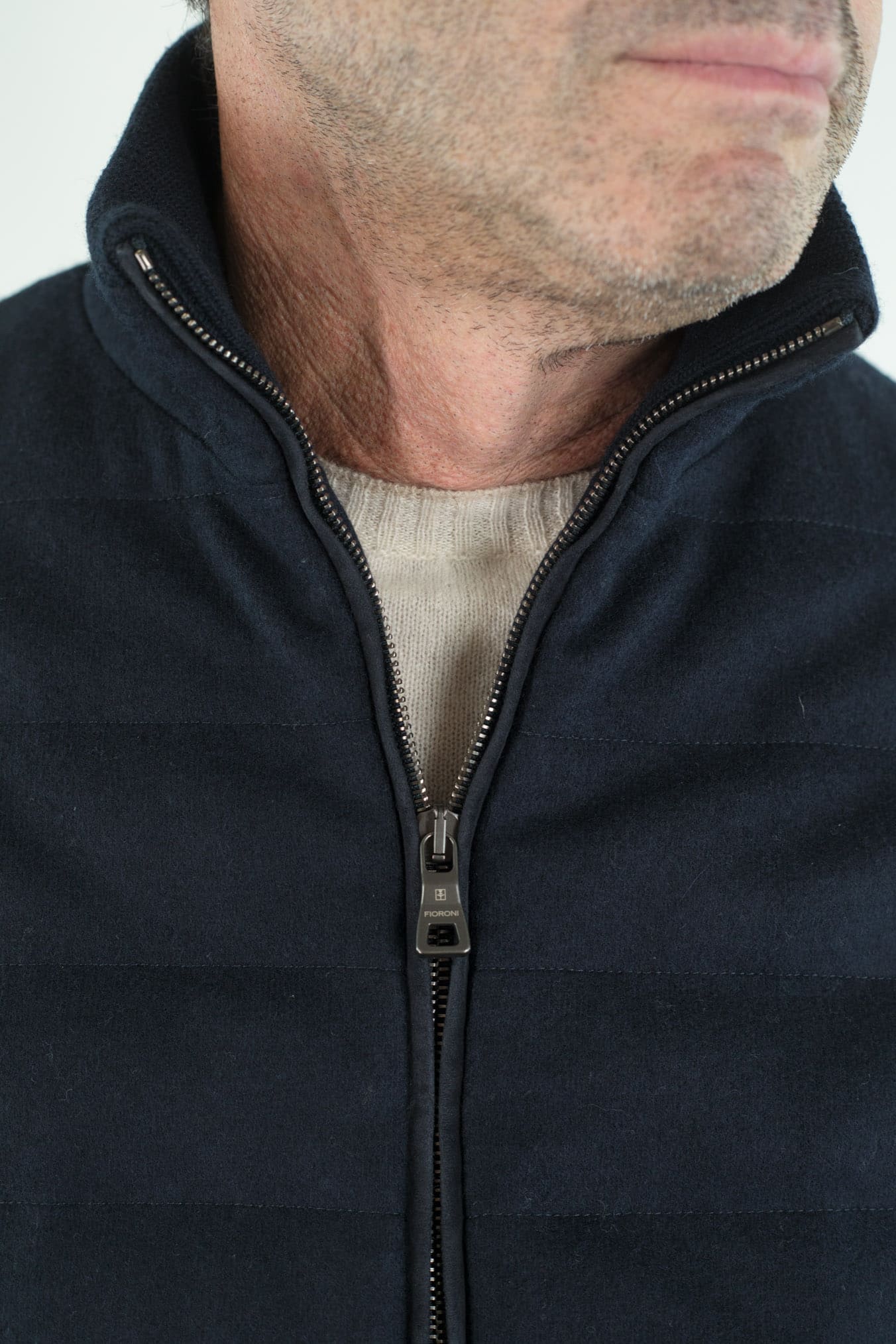 FIORONI Bomber Piumino Lana Cashmere Blu Navy