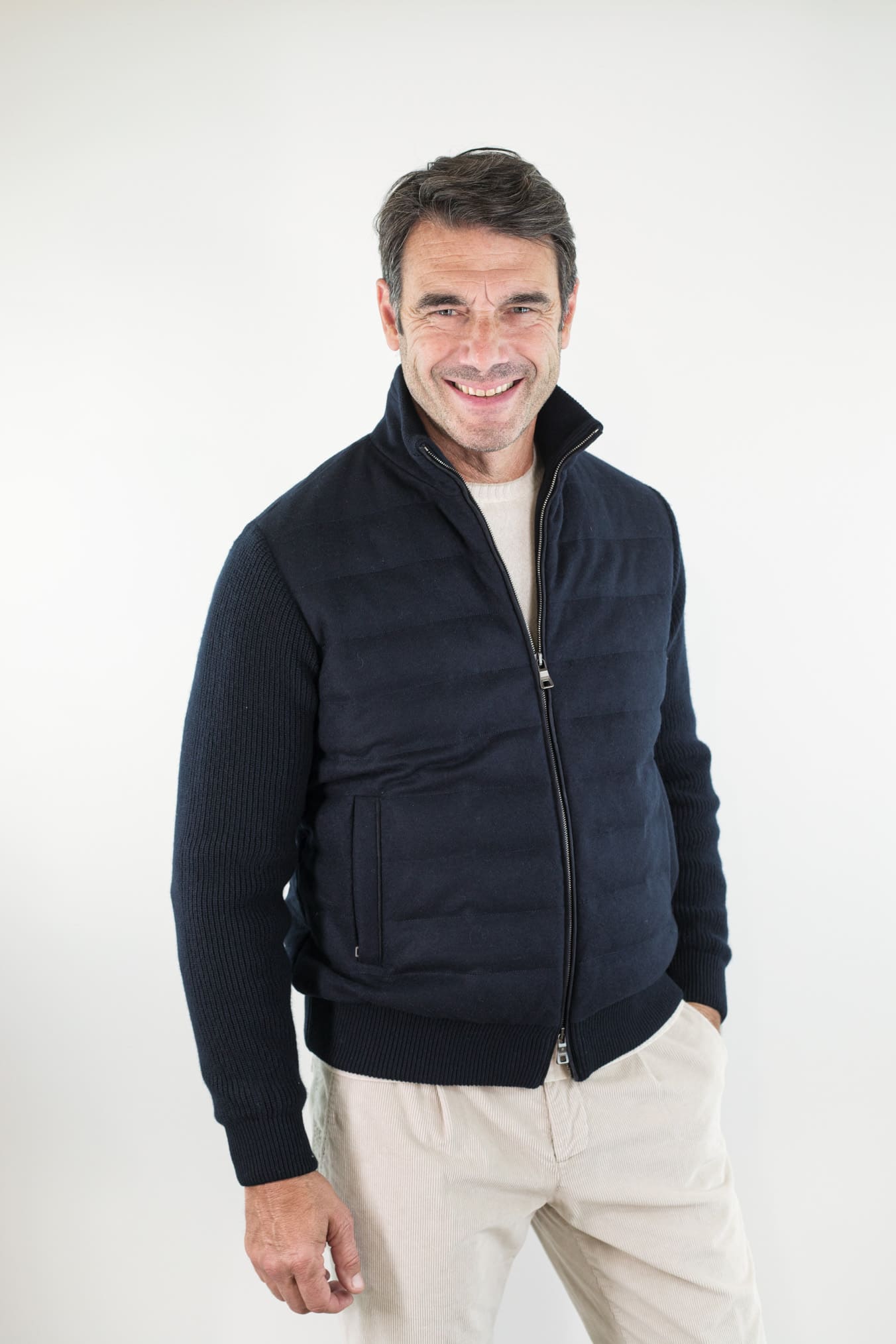 FIORONI Bomber Piumino Lana Cashmere Blu Navy