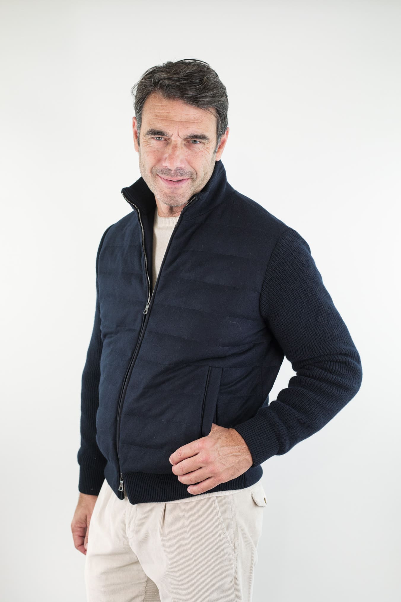 FIORONI Bomber Piumino Lana Cashmere Blu Navy