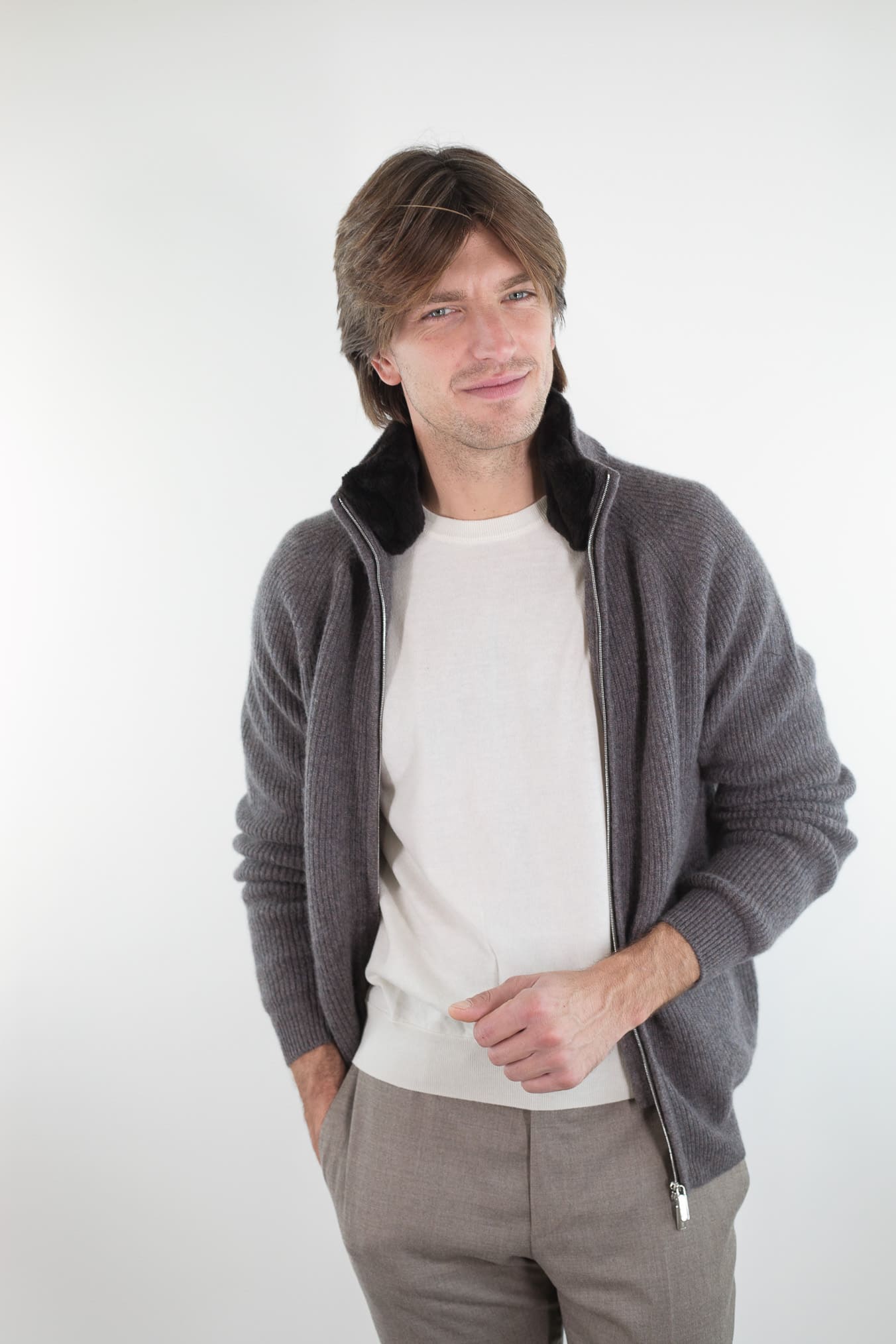 PASHMERE Maglia Full Zip Cashmere Castorino Tortora