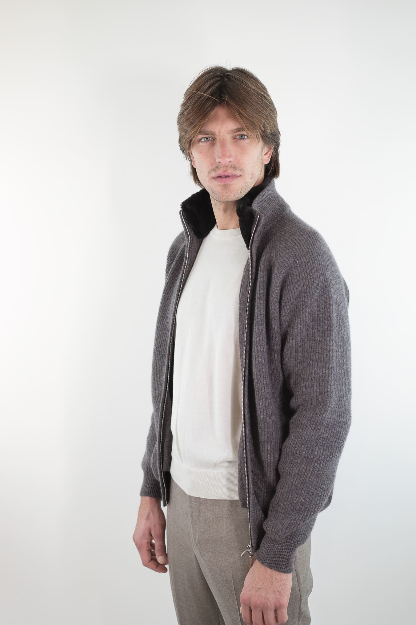 PASHMERE Maglia Full Zip Cashmere Castorino Tortora