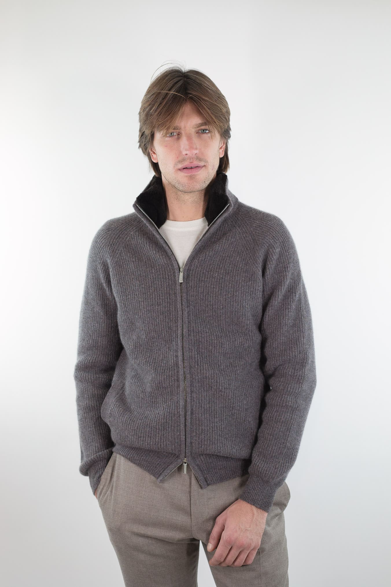 PASHMERE Maglia Full Zip Cashmere Castorino Tortora