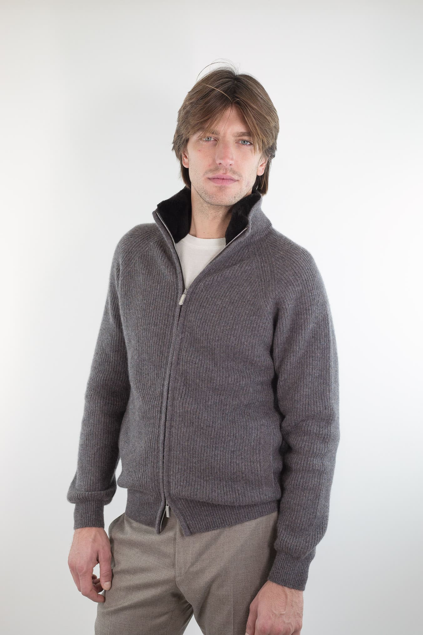 PASHMERE Maglia Full Zip Cashmere Castorino Tortora