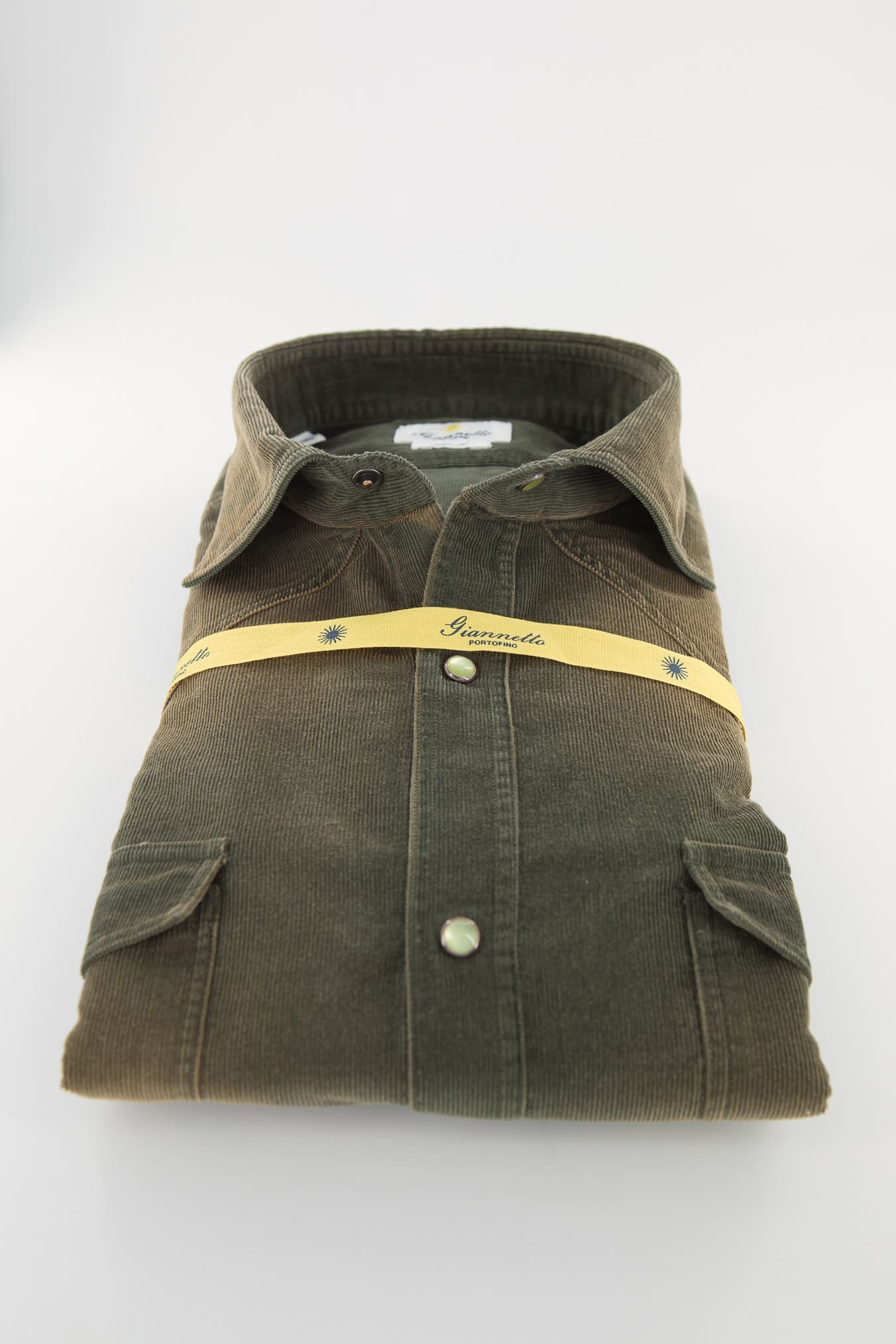 GIANNETTO PORTOFINO Camicia Texana Velluto Verde Militare