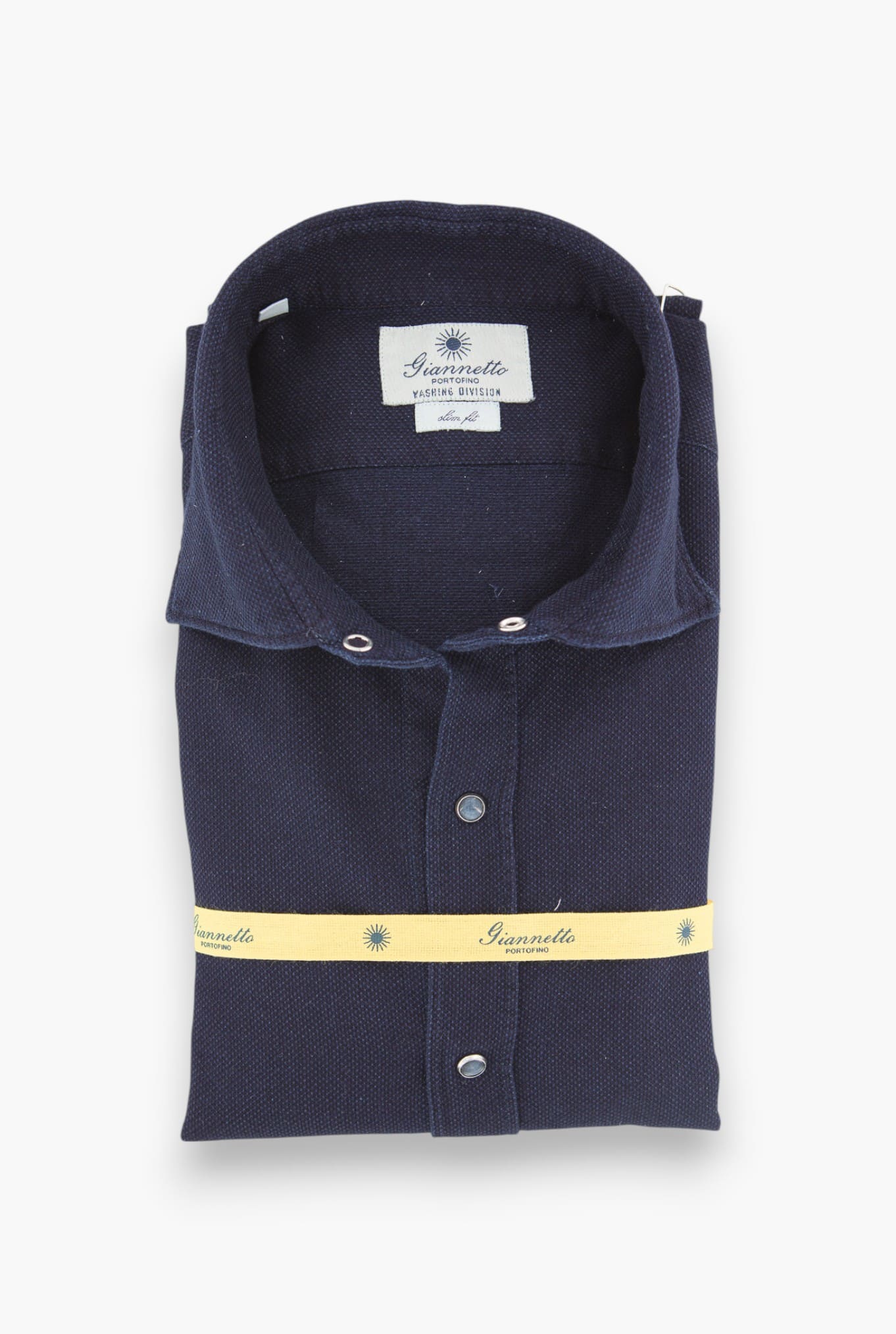 GIANNETTO PORTOFINO Camicia Denim Washed Nido D'Ape Blu Scuro